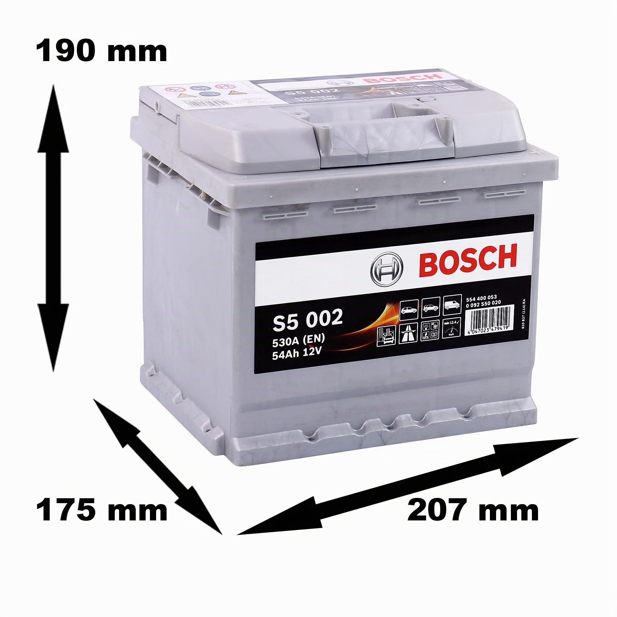 Bosch S5002 - Batterie Auto - 54A/h - 530A - Technologie Plomb-Acide - pour les Véhicules sans Système Start/Stop