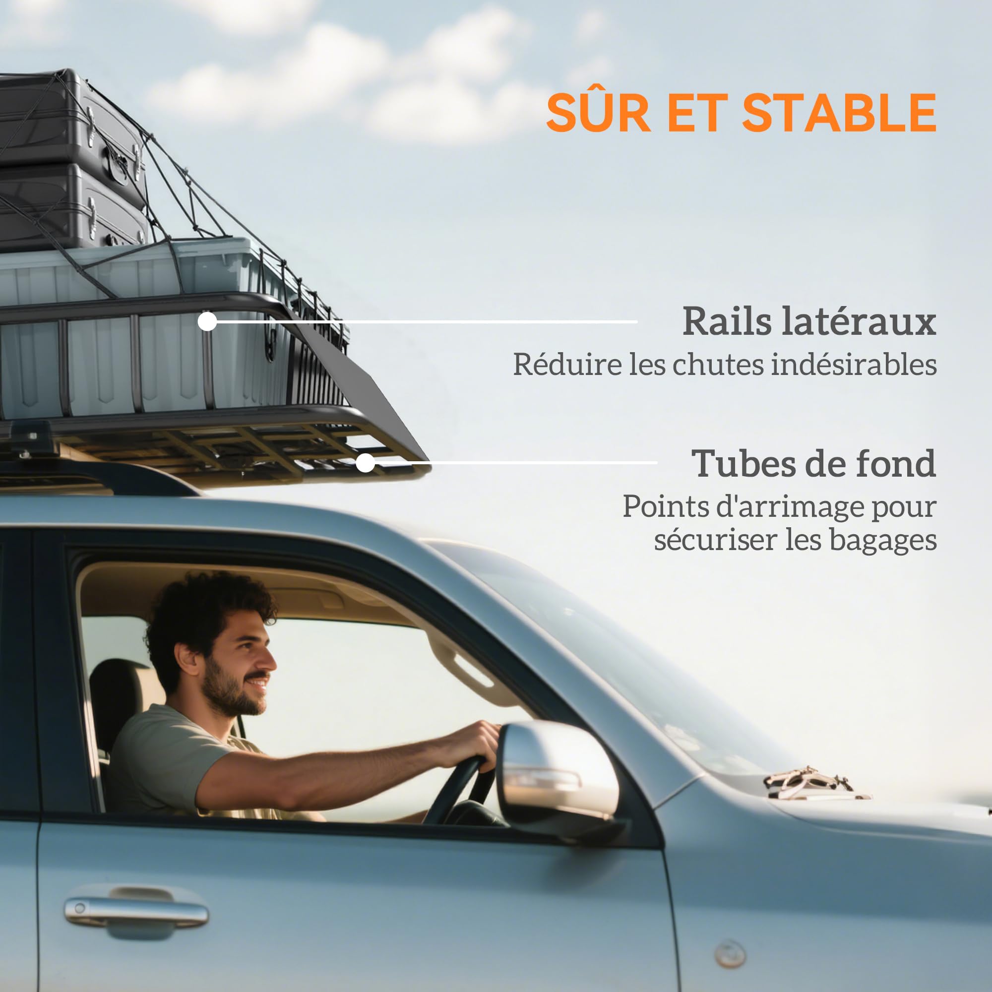 HOMCOM - Portaequipaje Universal Soporte Baca para Coche, Acero 110,5 x 99,5 x 18,5 cm, Carga Aerodinámica 90,7 kg con Deflector de Aire, Cesta de Techo para Vehículos Todo Terreno, Color Negro