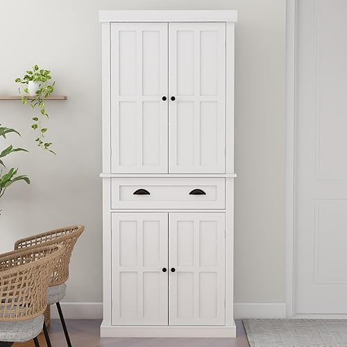 RASOO Armario de despensa de cocina de 72 pulgadas, armario de almacenamiento independiente con cajón y estantes ajustables, armario de buffet, baño