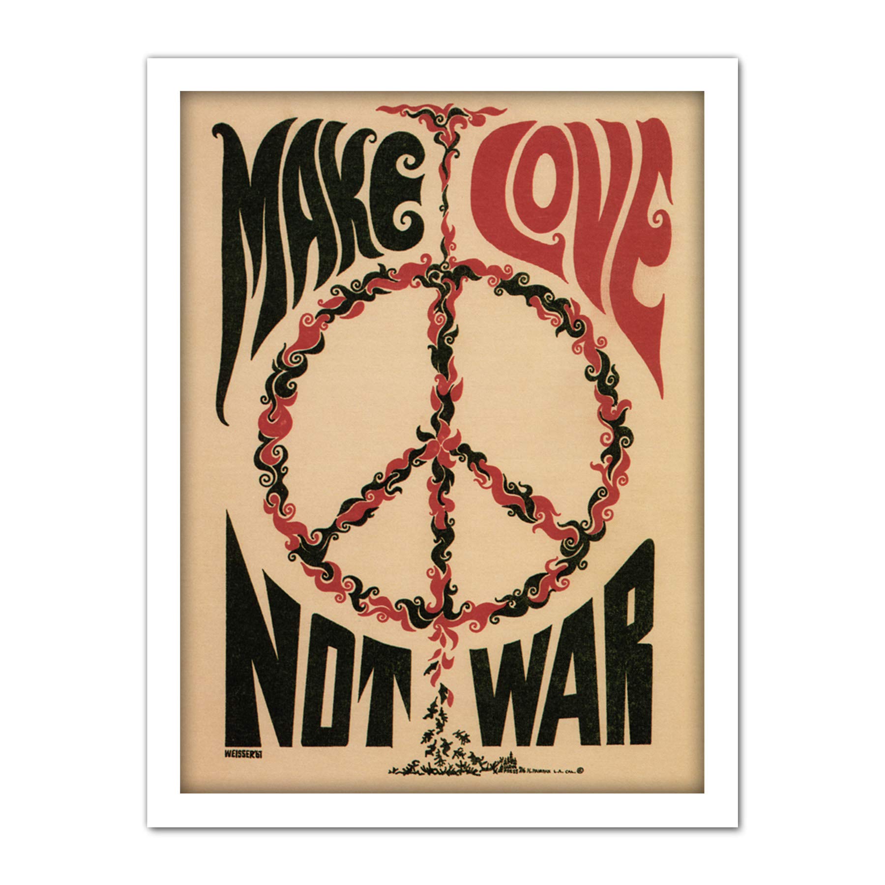 Wee Blue Coo Peace Make Love Not War Artwork Framed Wall Art Print 18X24 Inch