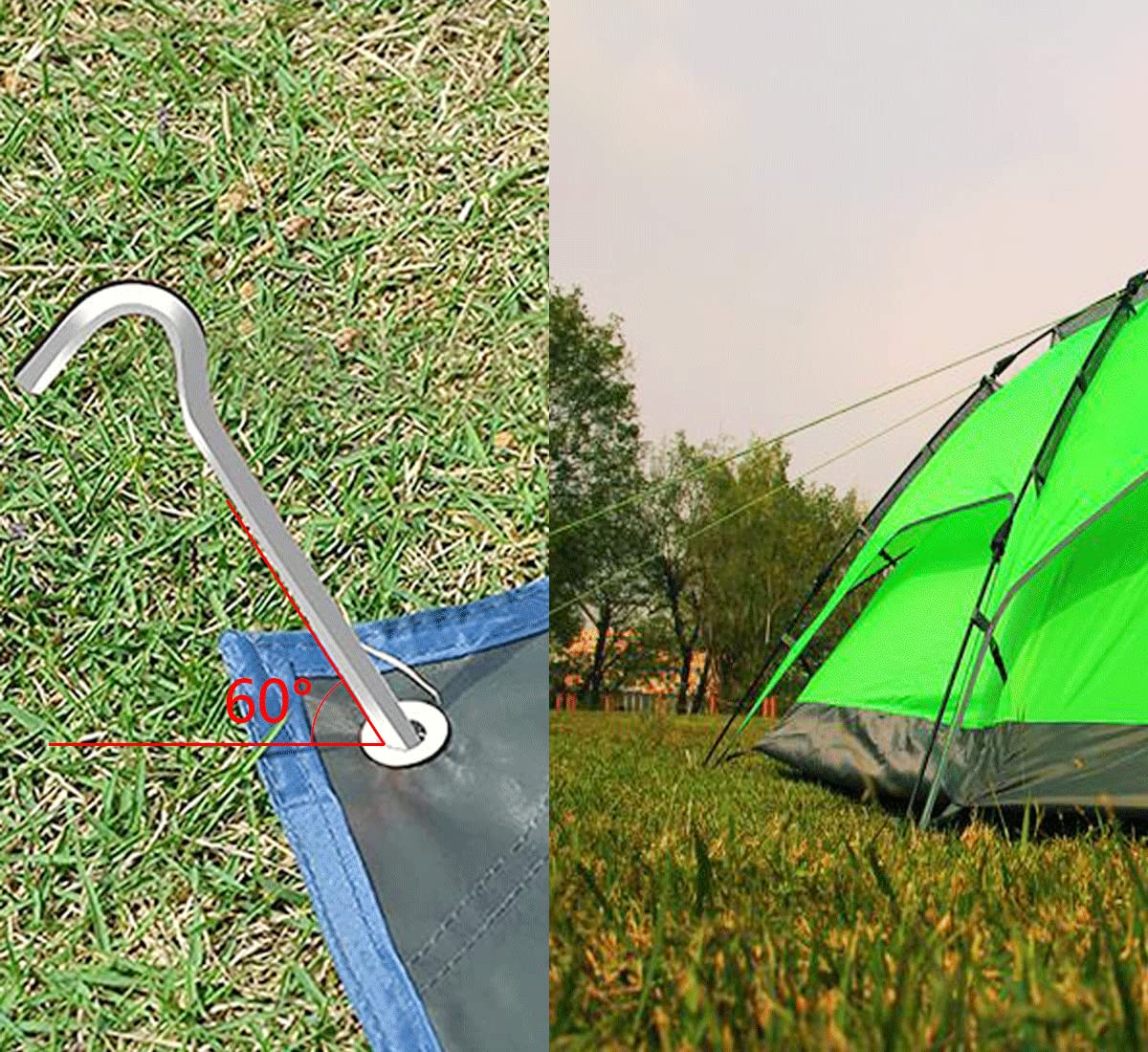 Piquets De Tente En Aluminium De 18 Cm Avec Crochet,20 Crochets Pour Auvent De Camping Support De Sol Securise Pour Decorations Exterieures Et Baches 99130971