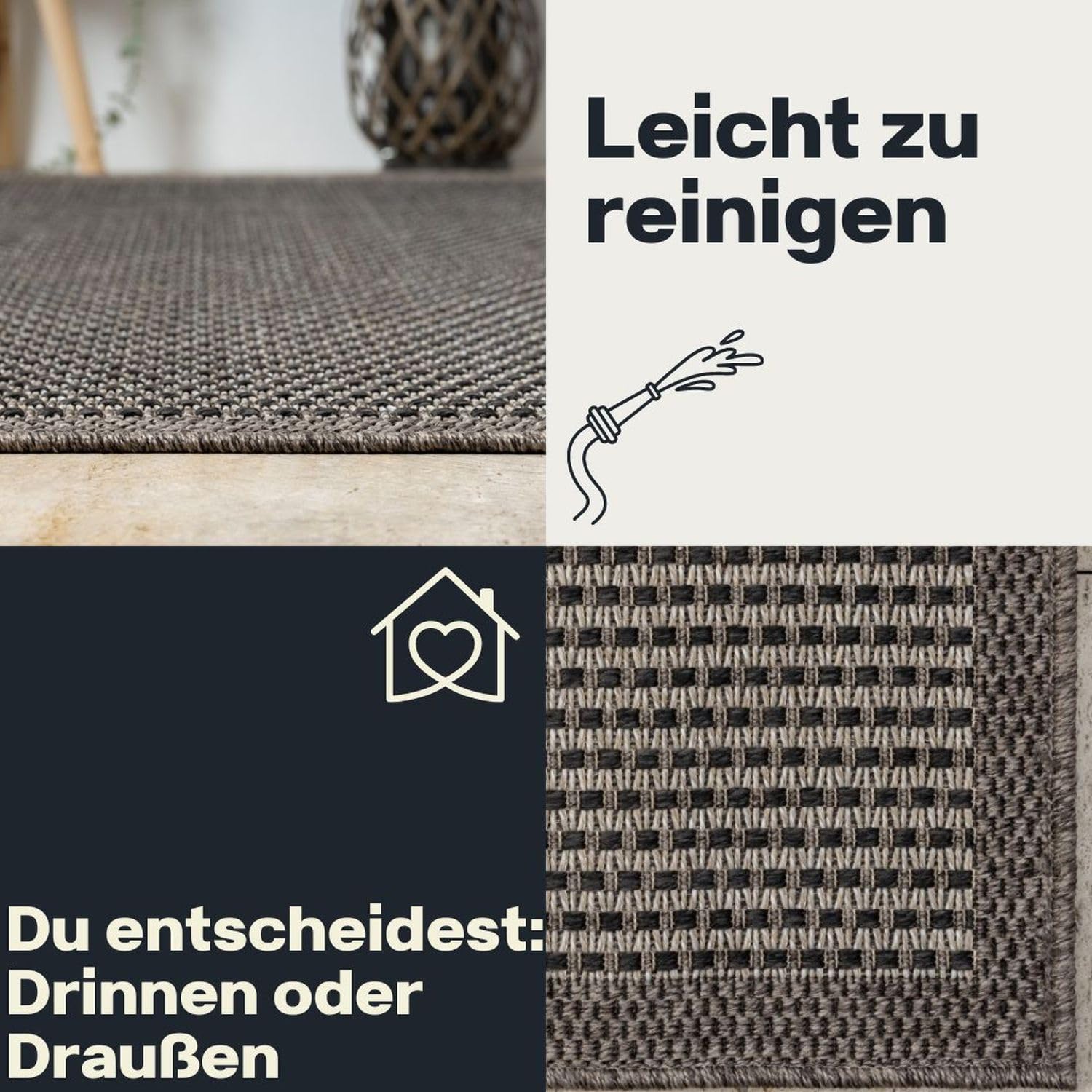 MY-RUG Outdoor Teppich wetterfest 160 x 230 cm, UV beständig & robust für Garten Terrasse, Balkon Küche & Wohnzimmer, kurzflor waschbarer Wohnzimmerteppich, Fiona II