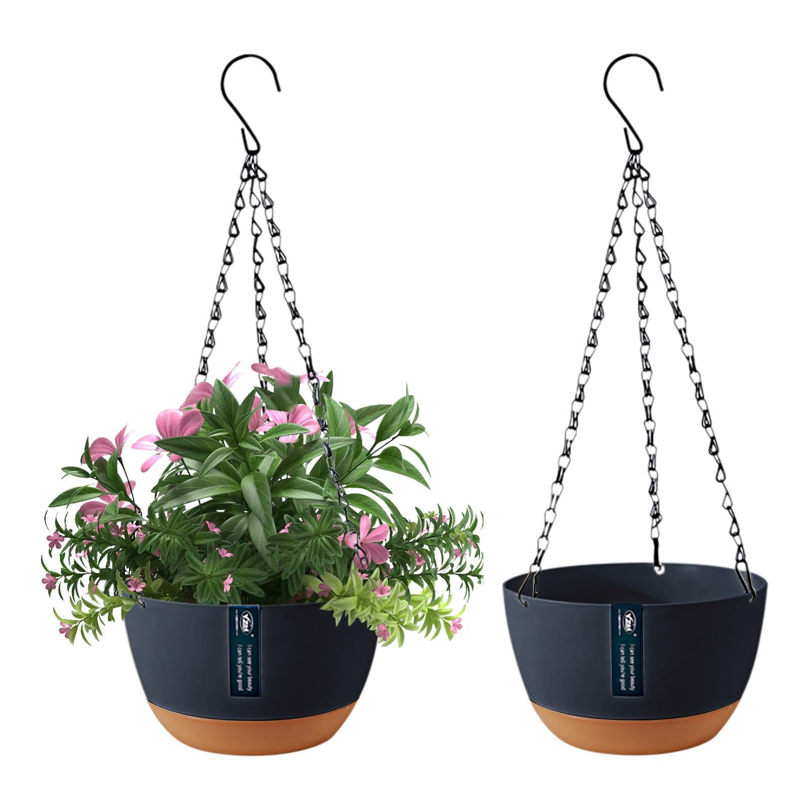 EACHPT Blumenampel,Hängeblumentöpfe 2 Stück Hängende Pflanzgefäße für Zimmerpflanzen im Freien, Hängende Blumentöpfe für draußen mit Drainagelöchern und abnehmbarem Untersetzer für das GartenhausΦ21CM