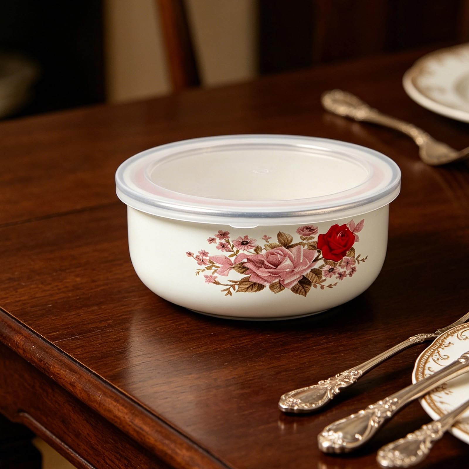 TIDTALEO Set 3 Pezzi Ciotole Smaltate con Coperchio Vintage per Conservazione Alimenti Resistente e Impilabile, Adatte per Uso in Cucina e Casa