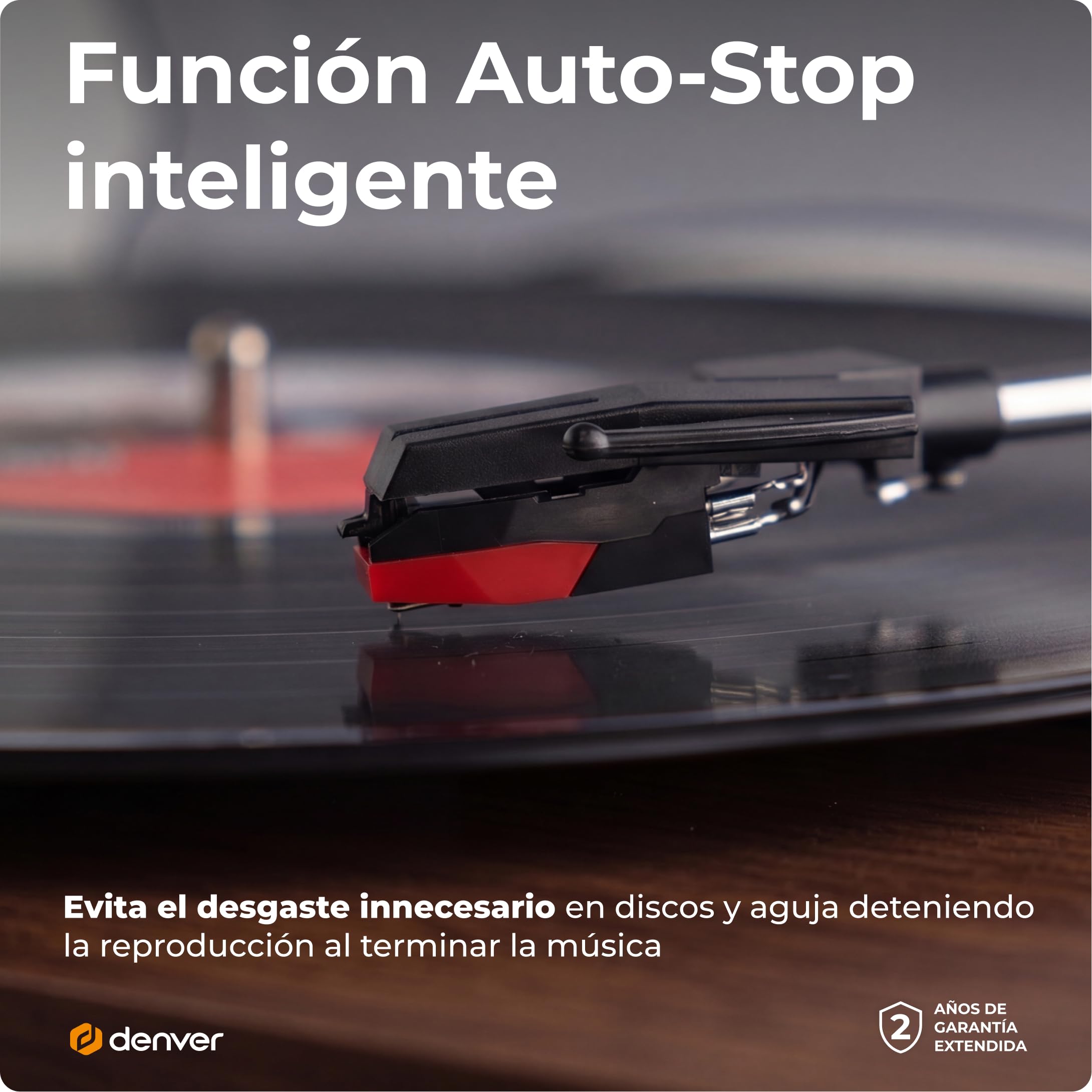 Tocadiscos retro con Bluetooth y altavoces integrados, Denver VPB‑262 Multi-Speed Turntable Music System (33 ⅓ / 45 / 78 RPM) con línea de salida y parada automática