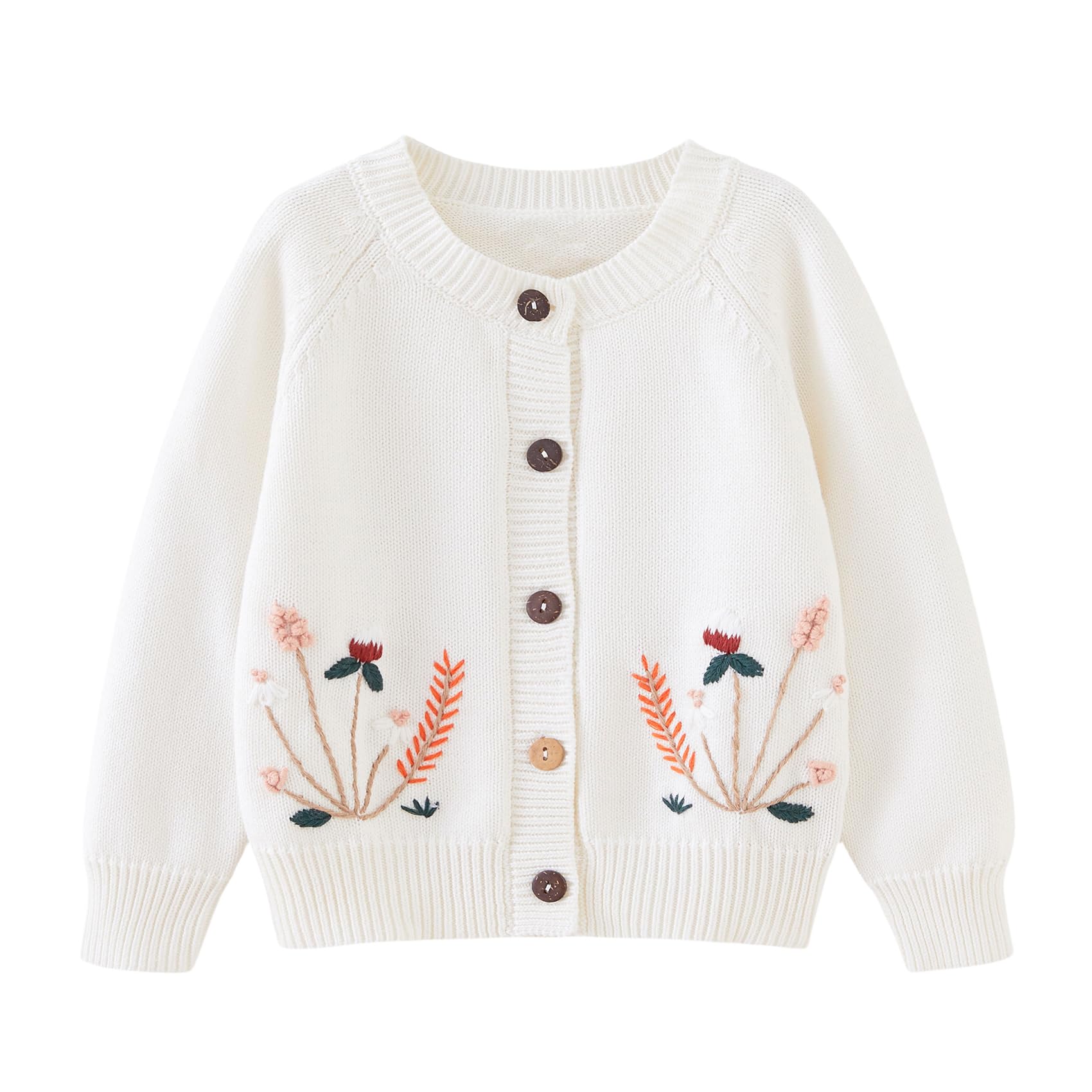 Miccina Baby Toddler Boys Girls Cardigan Sweater Long Sleeve Knit Embroidery Flowers Jacket Outwear Button Tops