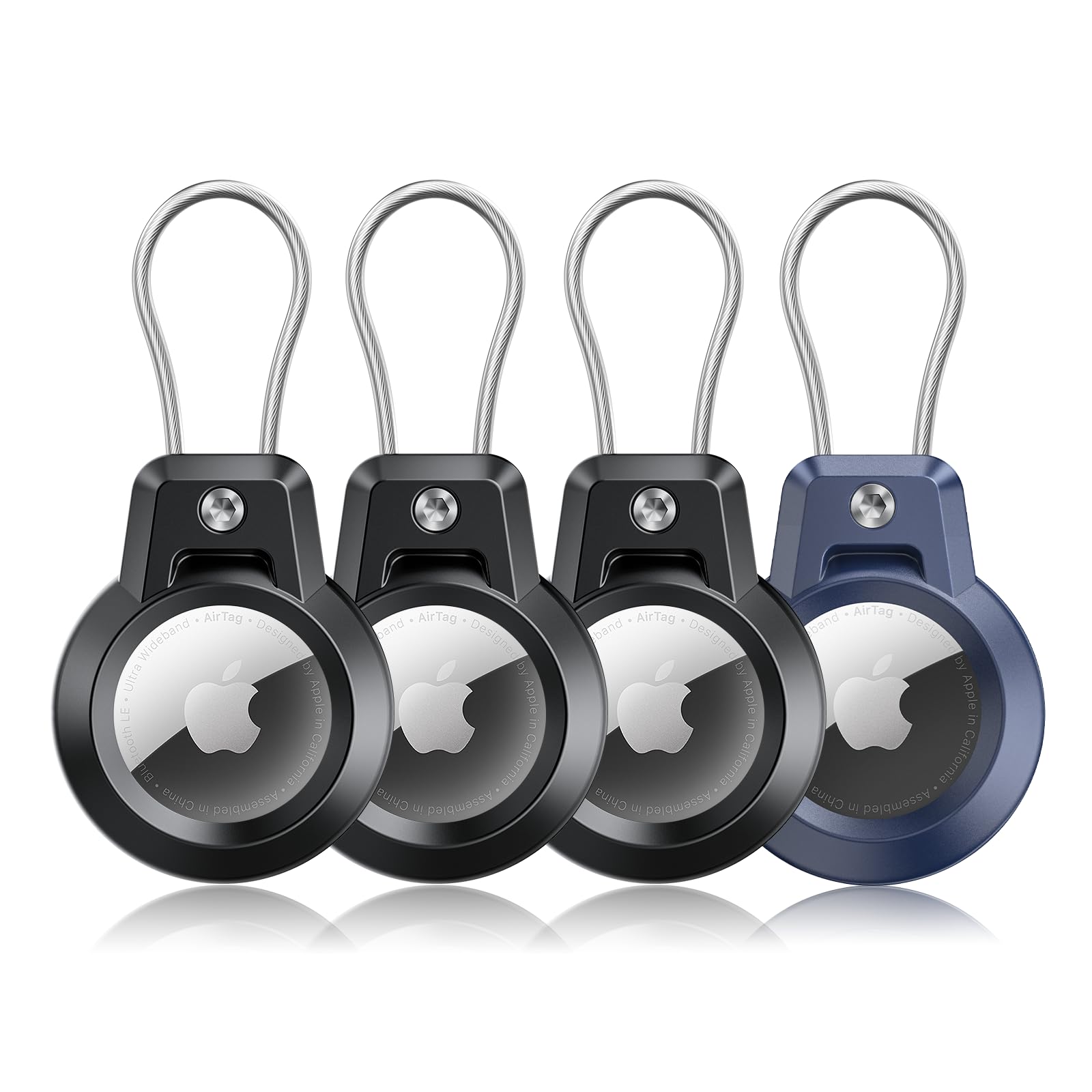 Gitfos AirTag Holder, Airtags 4 Pack AirTag Keychain Holder with Wire Cable - Robust & 360° Protective fit Apple AirTag Holder for Luggage, Backpack,
