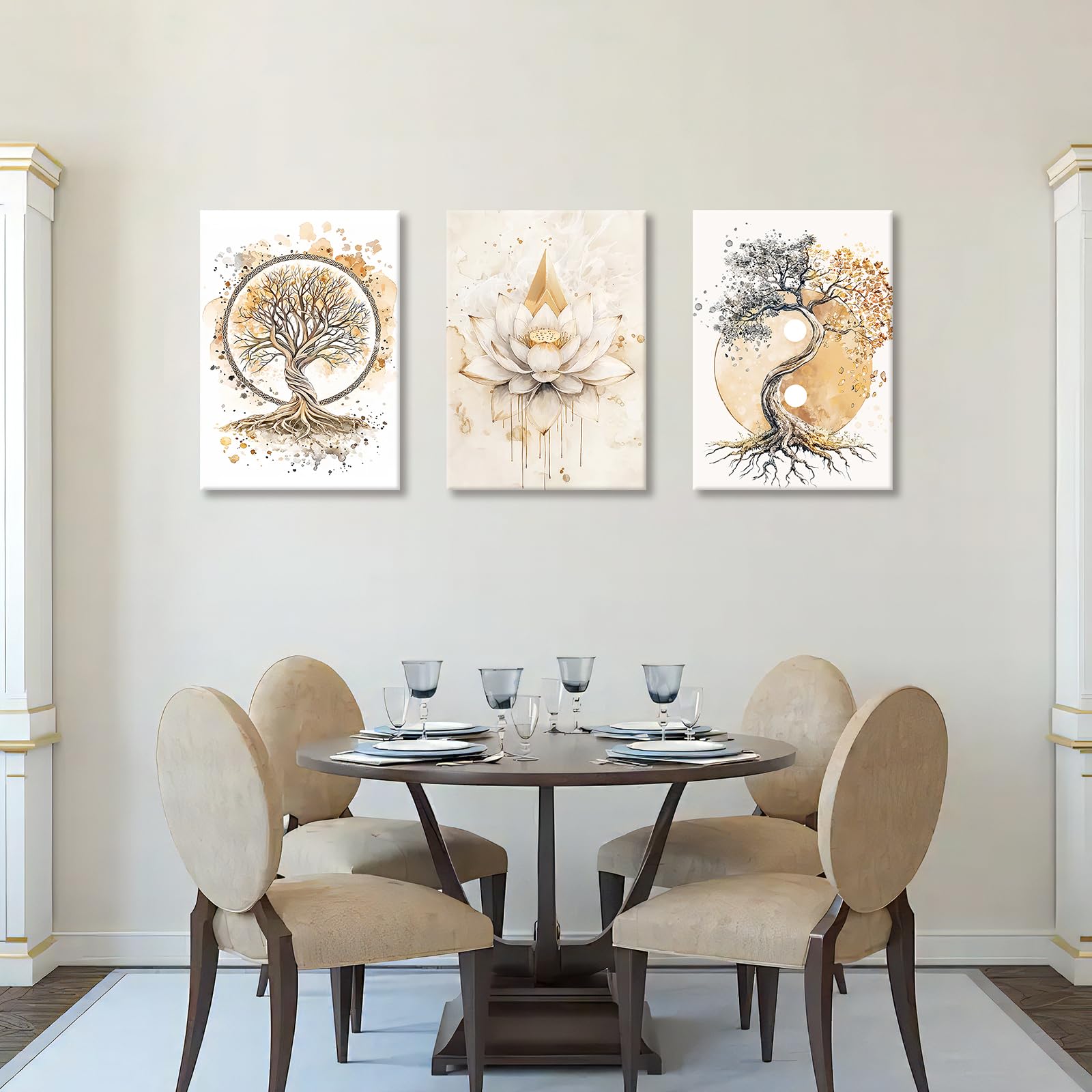3 Pcs Wooden Framed Canvas Wall Art Set Bohemian Sage Green Canvas Prints Poster Geometric Line Beige Green Pictures for Living Room Bedroom Dinning Room Hallway Stairs Wall Decor 30x40cm x3pcs — view 108