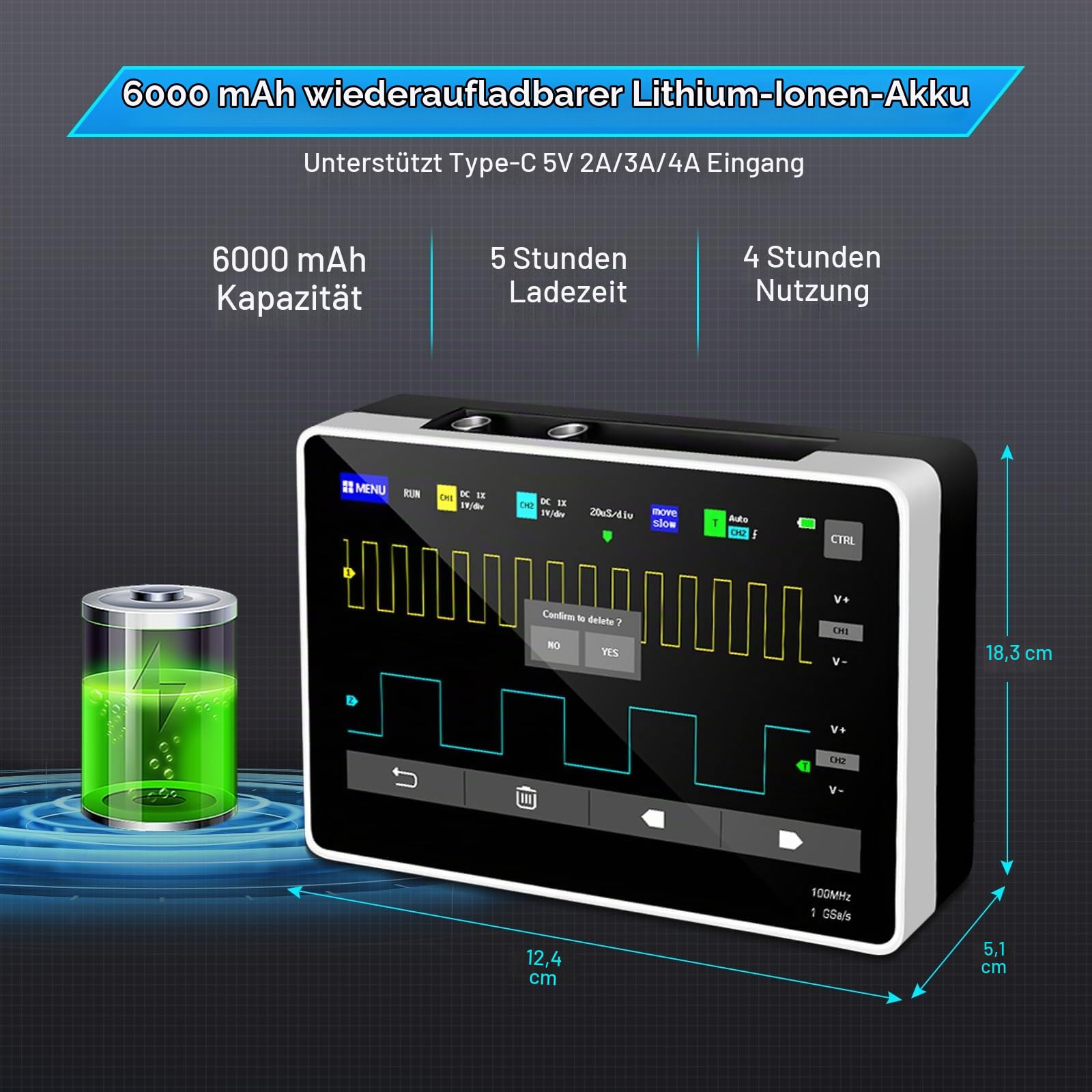 Oszilloskop, Digital Oszilloskop Multimeter, Handoszilloskop with 2 Kanal, Usb Oszilloskop, 100 MHz Bandbreite, TFT-LCD-Display, 1GSa/s Abtastrate, Zufällig verteilte Cover