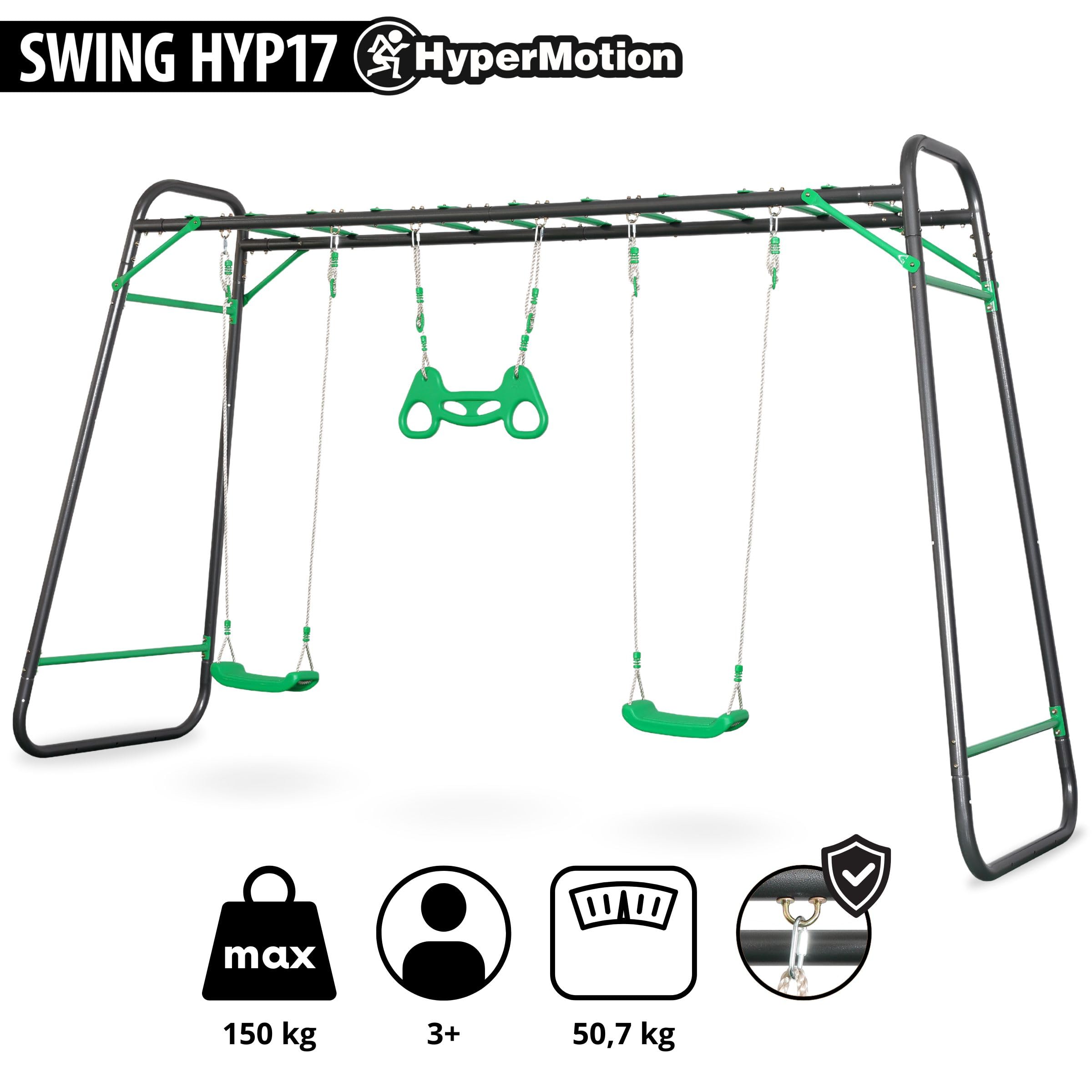 HyperMotion Gartenschaukel-Set XXL: 2 Schaukelsitze, Kletterleiter und Turntrapez - Stabiler Stahlrahmen belastbar bis 150 kg - Outdoor-Spielgerät für den Garten