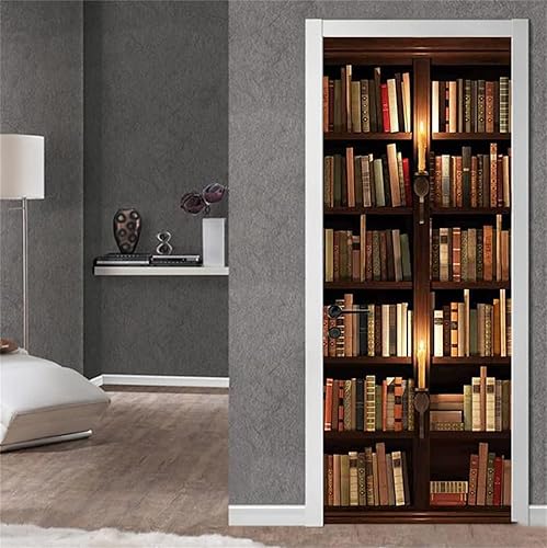 Miniatura 2 de Adhesivo retro 3D para puerta de estante de libros, autoadhesivo, murales, papel tapiz para refrigerador, calcomanía de PVC impermeable para puerta
