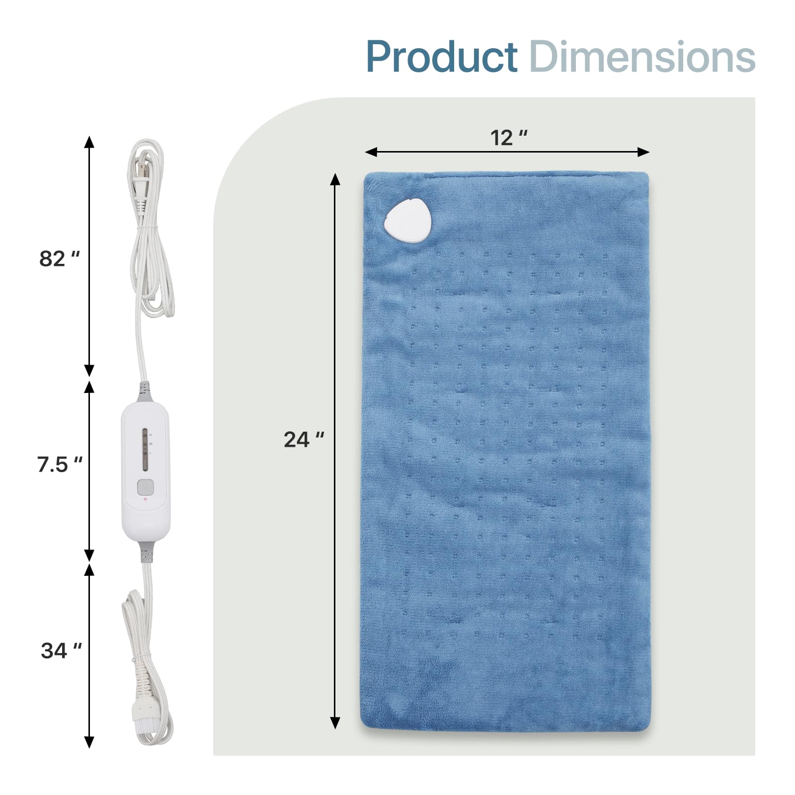 MIRAMINGLE Lightweight Electric Heating Pad for Back Pain Relief with Auto Shut-Off Timers and Temperature Settings for Women Men Heat Therapy (12x24, Blue)