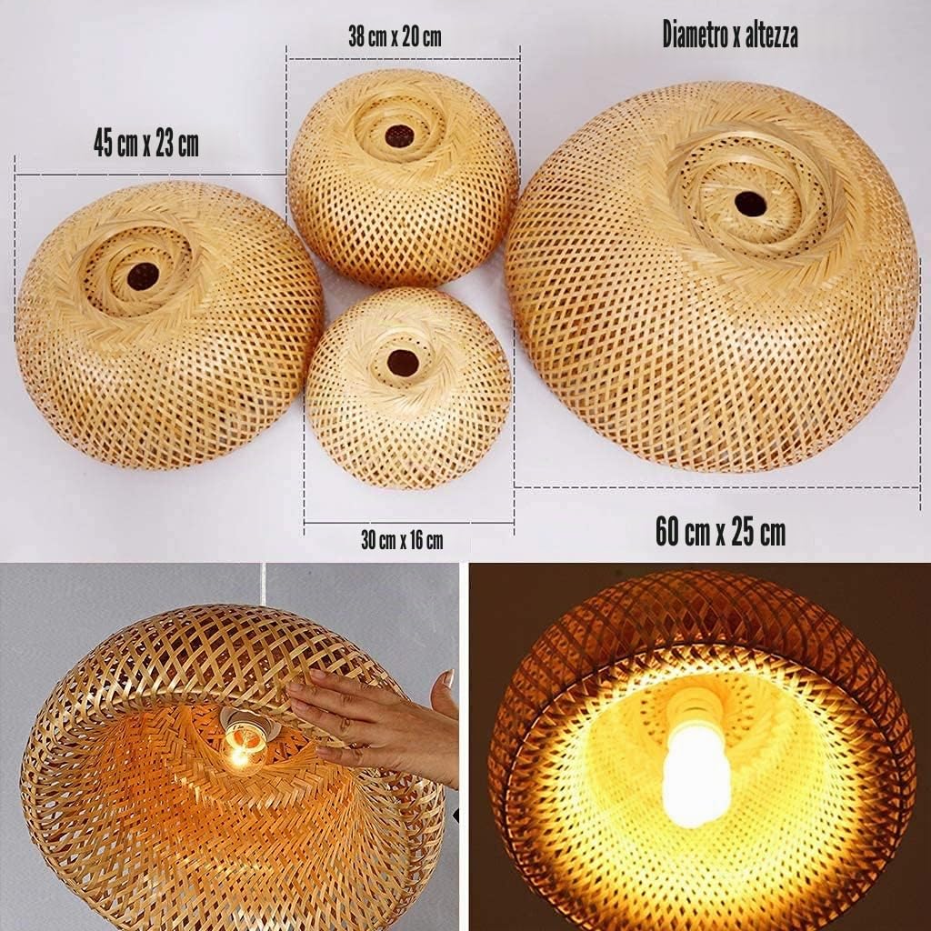 E27 Lampadario Retrò Intrecciato Rattan Bambù Naturale Lampade A Sospensione Legno Luce Regolabile Altezza Luci Sala Pranzo Soggiorno Camera Letto Cucina Decorazione Illuminazione,60cm