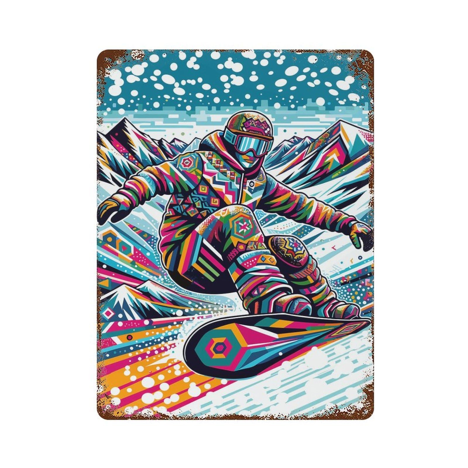 Snowboarding Wpap Pop Art Distressed Metal Wall Sign 15.7"x11.8", Ideal for Garage, Bar And Workshop Decor