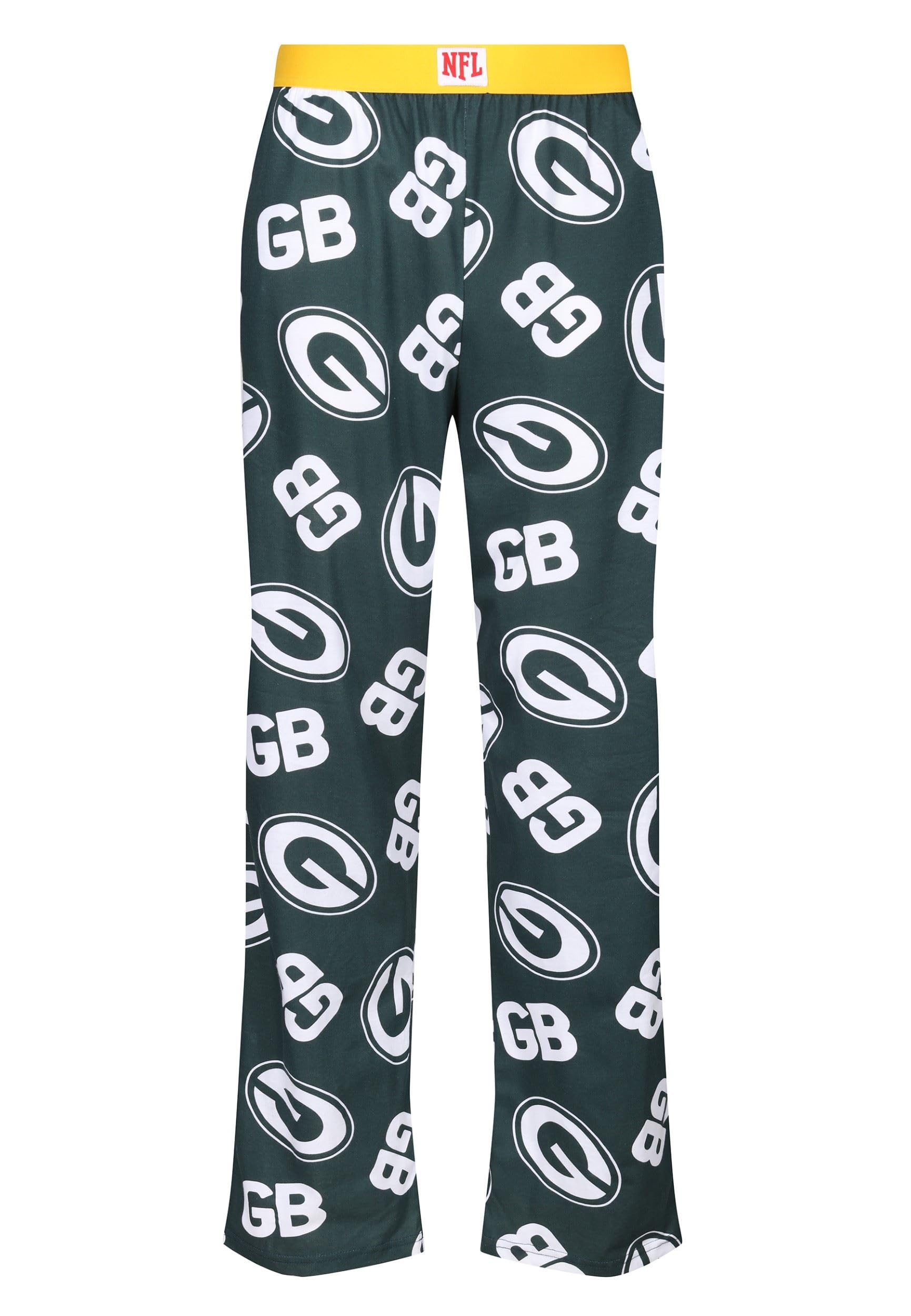 Recovered Pantalones de fútbol americano de la NFL, unisex, para adultos, con logotipo de Green Bay Packers, estampado completo, tela de algodón, pantalones de pijama para ropa de descanso, ropa de