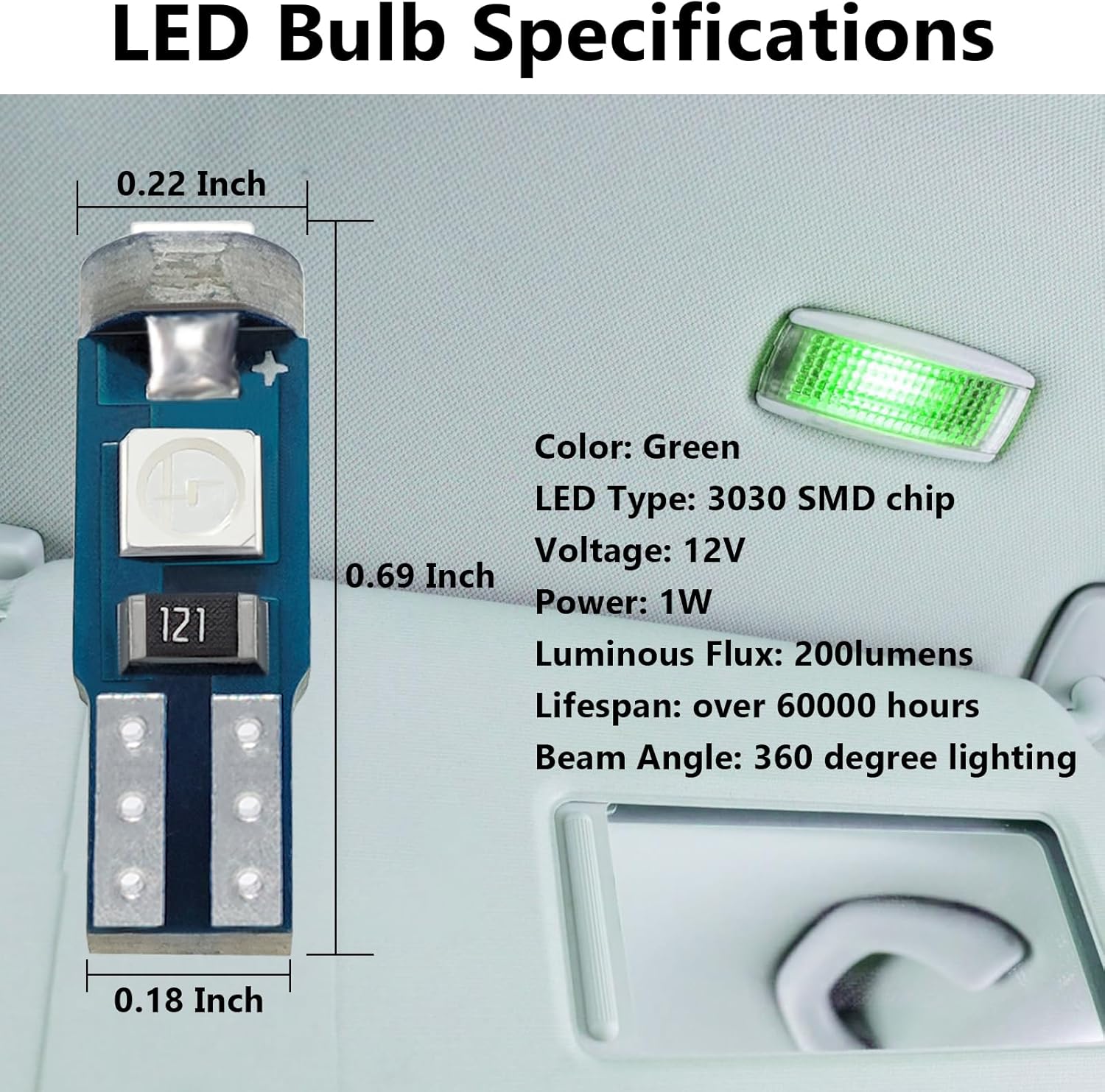 12 PCS T5 LED Bulbs, 74 73 37 2721 Instrument Cluster Light Bulb, 12 Volt Bright Canbus Error Free LED Dashboard Light Bulb, 3030 SMD Automotive Replacement Bulbs (Green)