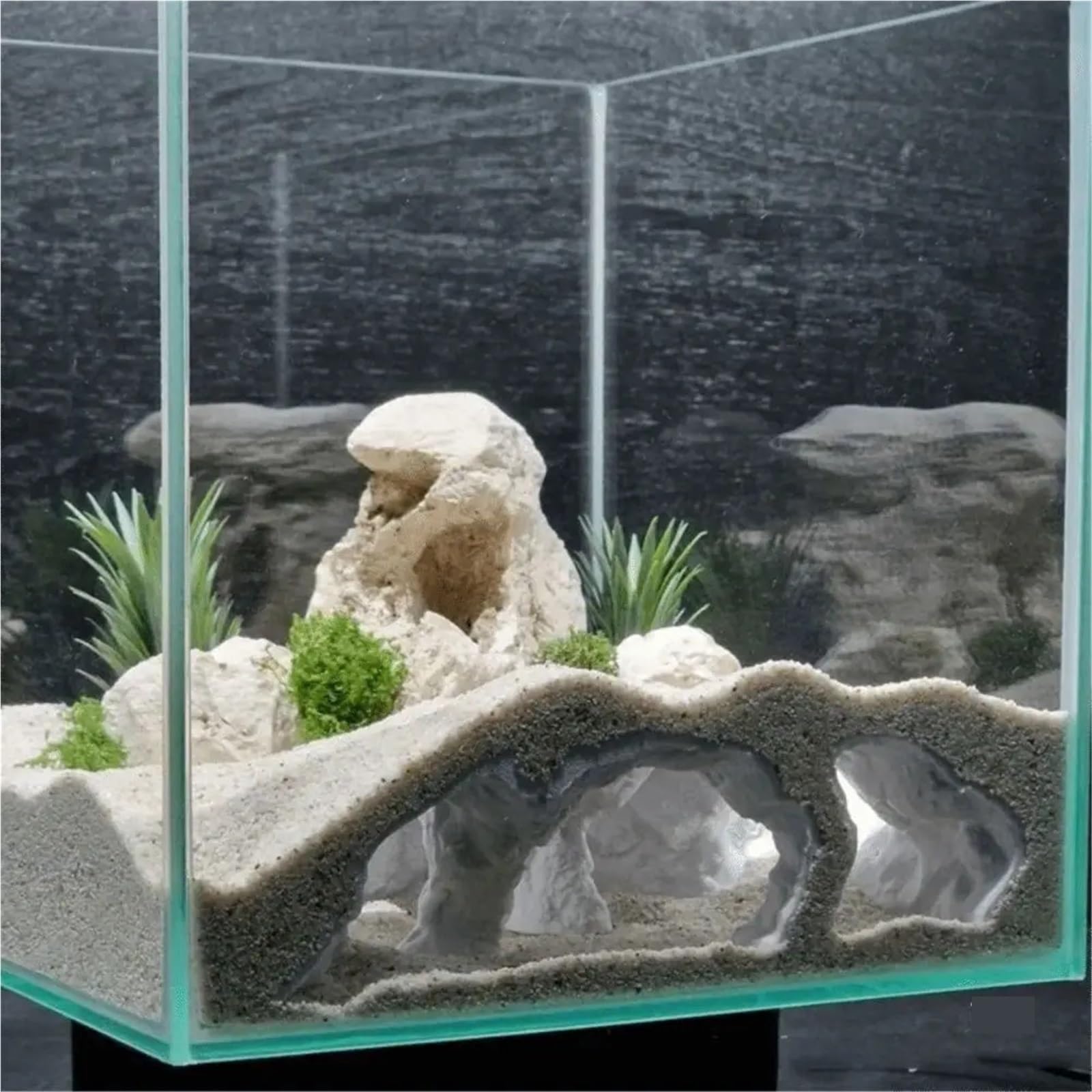 Decorazione Acquario Tunnel Divertente stampa 3D Tunnel di ghiaia Grotta Riposo Alimentazione sicura Allevamento Nido pesci for il tempo libero Decorazione acquario(Black,25cm)