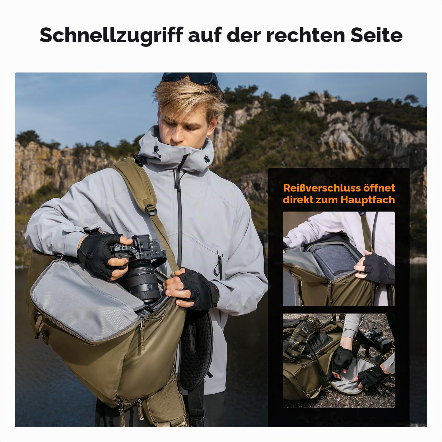 K&F CONCEPT Kamerarucksack 30L, Professionelle Große Fotorucksack, Camera Backpack Wasserdicht, Reiserucksack für DSLR/Stativ/Helm, für 15 Zoll Laptop, Geeignet zum Klettern/Wandern/Reisen