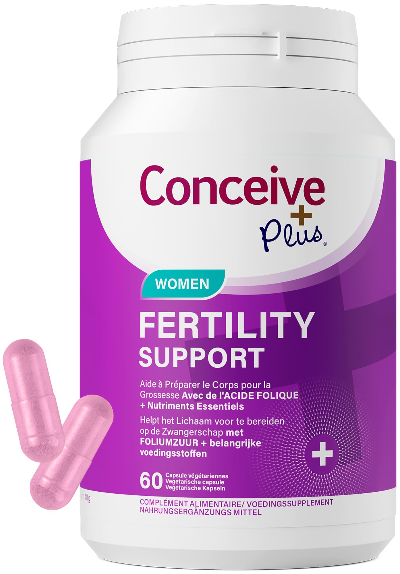 Conceive Plus Fruchtbarkeitsergänzungsmittel für Frauen, Unterstützt den Hormonhaushalt, Calcium, Vitamin D, Folsäure, Inositol - Pränatale Vitamine für Frauen - 30 Tage Vorrat, 60 Kapseln