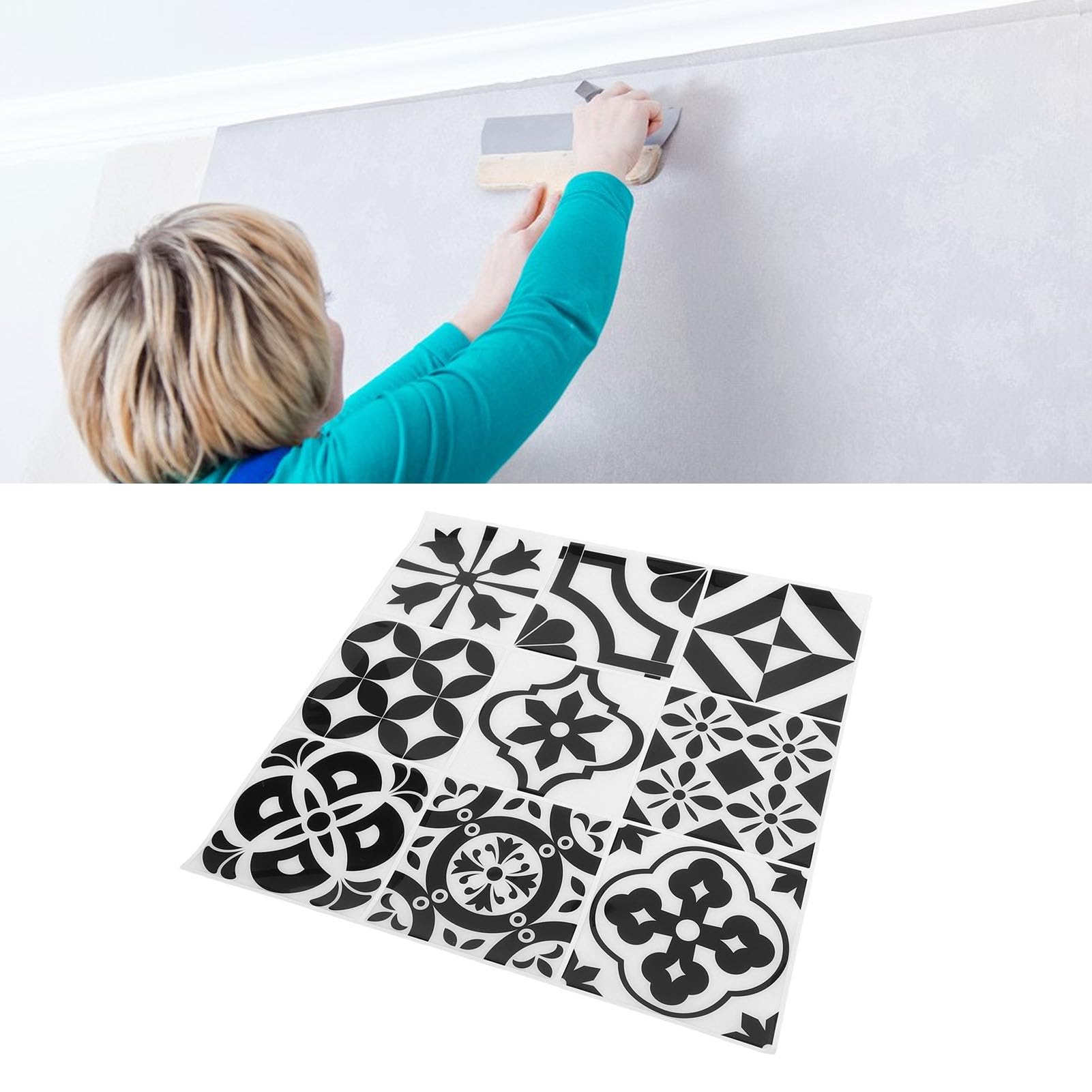 Yosoo Health Gear Naklejki ścienne 3D, Samoprzylepne Naklejki na Kafelki z PU PET 10 szt. 12x12 Cali Geometryczny Relief Dekoracje ścienne, Odklej i Przyklej do Kuchni łazienka Biuro Studio Strona