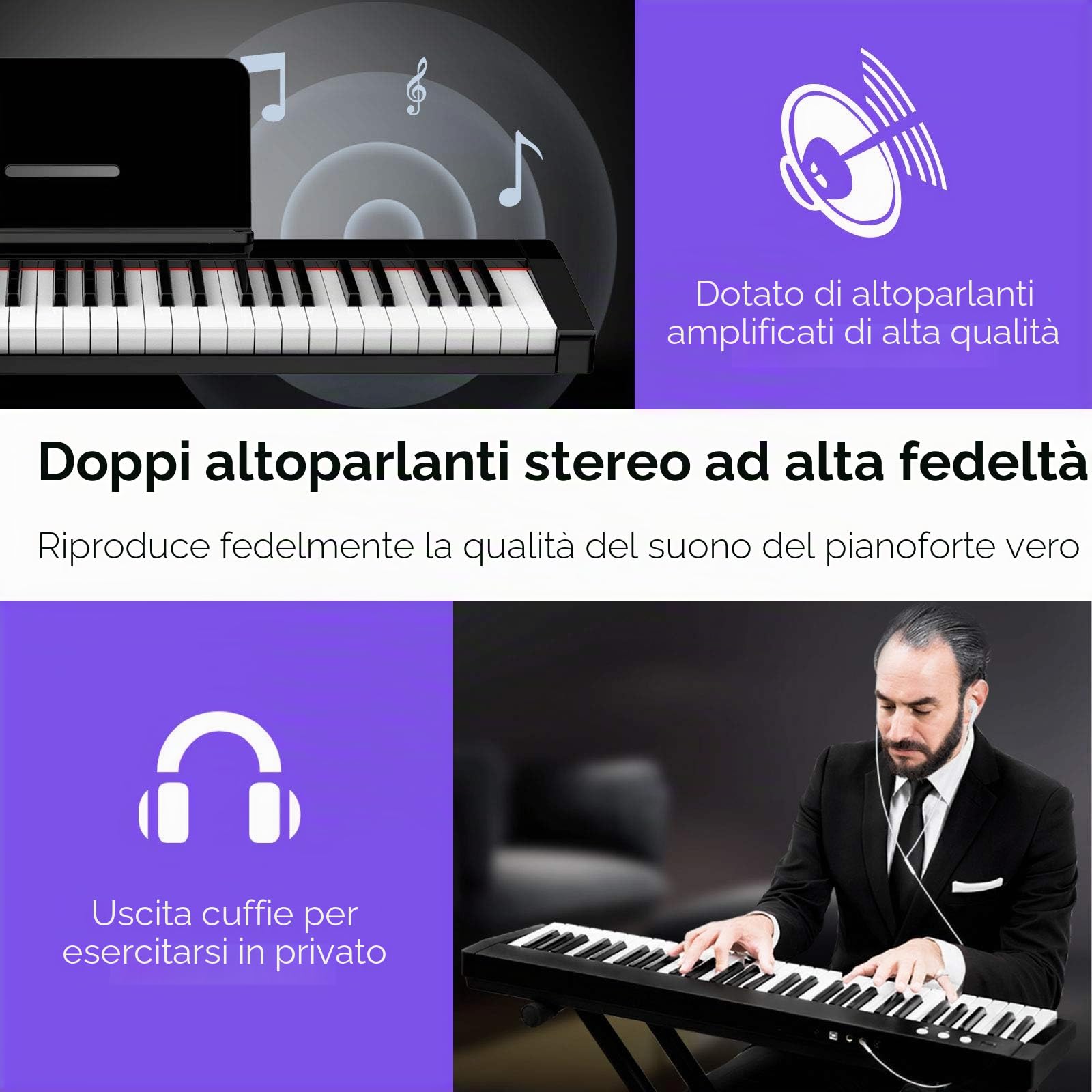 TERENCE Pianoforte Digitale Portatile 61 Tasti semi-pesati con Supporti e batteria da 1800 mAh Tastiera e interfaccia MIDI e supporto per spartiti Bluetooth Borsa adesiva Cavo audio Auricolari