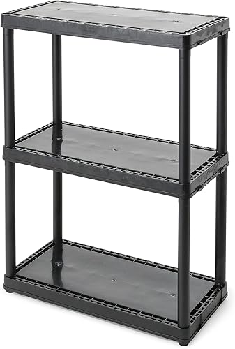 Gracious Living Unidad de almacenamiento de 3 estantes de altura fija y ligera 12 x 24 x 33 pulgadas sistema organizador para el hogar garaje sótano