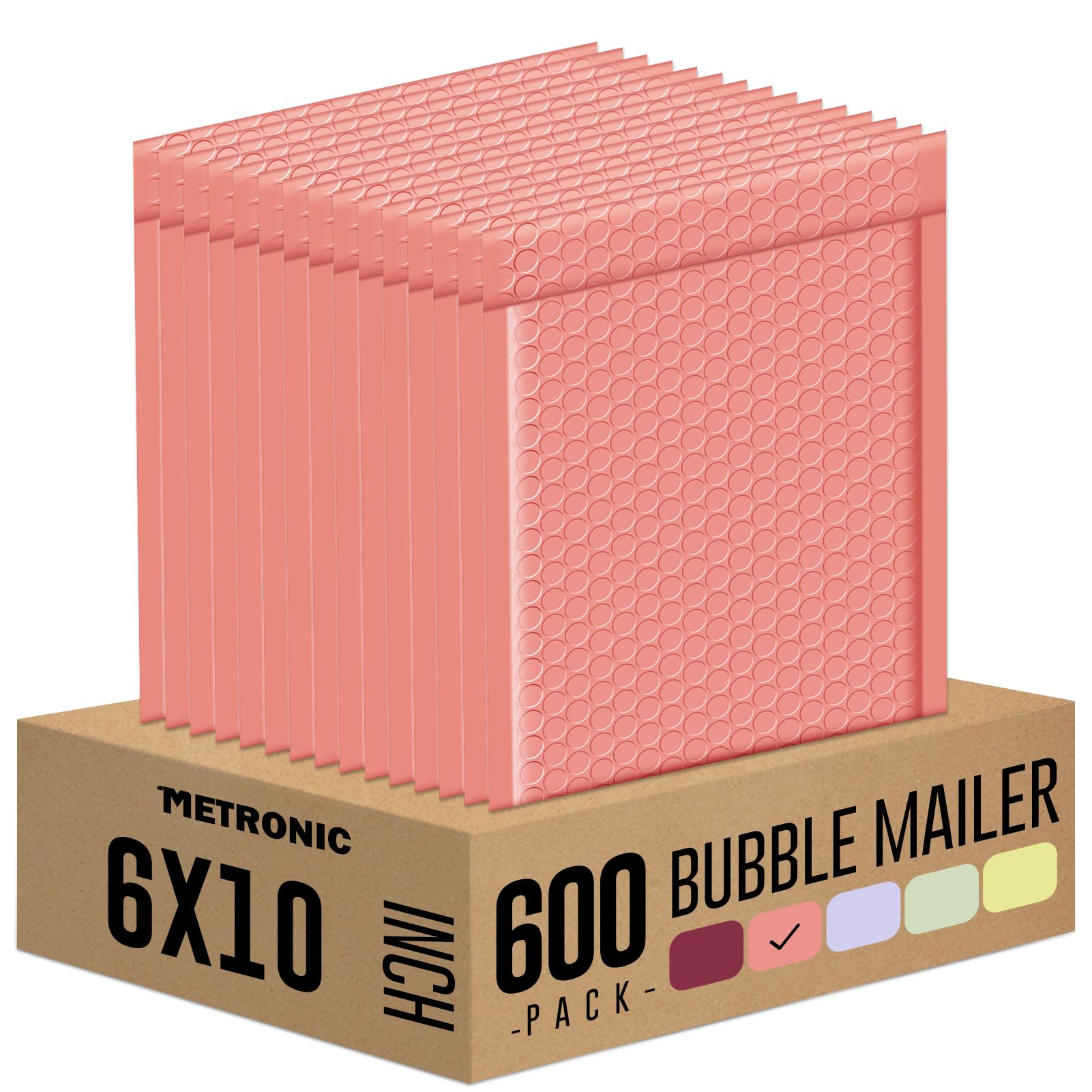 Metronic Bubble Mailesr 6x10" 600 Pack Pale Pink Padded Envelopes