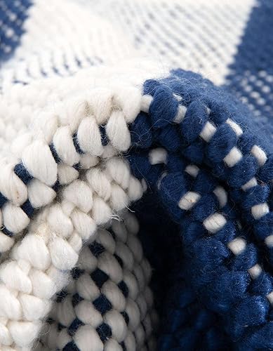 Miniatura 7 de Unique Loom Eco Plaid - Alfombra lavable para interiores y exteriores, colección Balmoral (7 pies 10 pulgadas x 10 pies, azul marinomarfil)