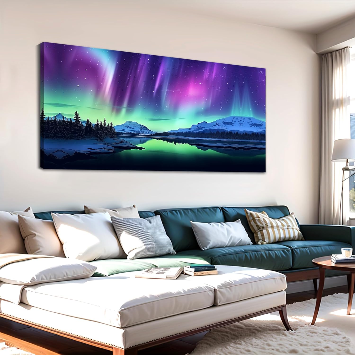 Aurora Canvas Wall Art For Bedroom Wall Decorations For Living Room Office Wall Decor Aurora scenery Large Wall Art Painting on Canvas Prints Picture Wall Art for Bedroom Bathroom Framed Modern Room Canvas Artwork 24x48inch(60x120cm) 48L" x 24W" colorful Aurora