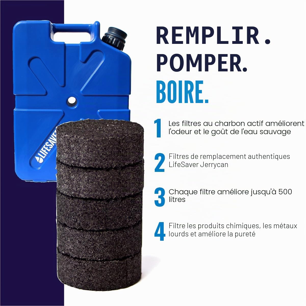 LIFESAVER Jerry Can Activated Carbon Filters filtres à Charbon Actif pour jerrican-Noir Mixte, 5 Unité (Lot de 1)
