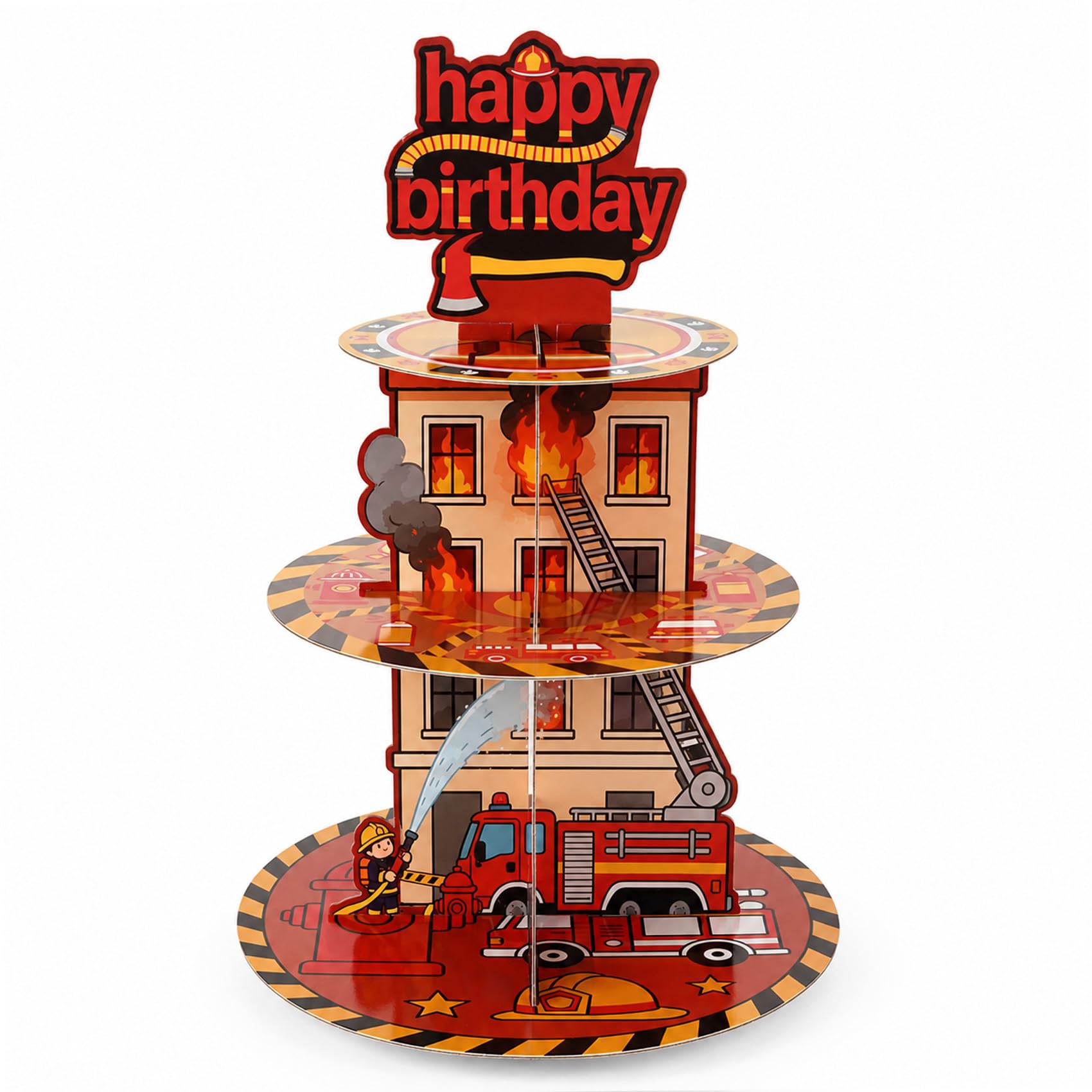 Xioabre Firefighter Cupcake Stand, Cool Cardboard Cake Stand for Birthday