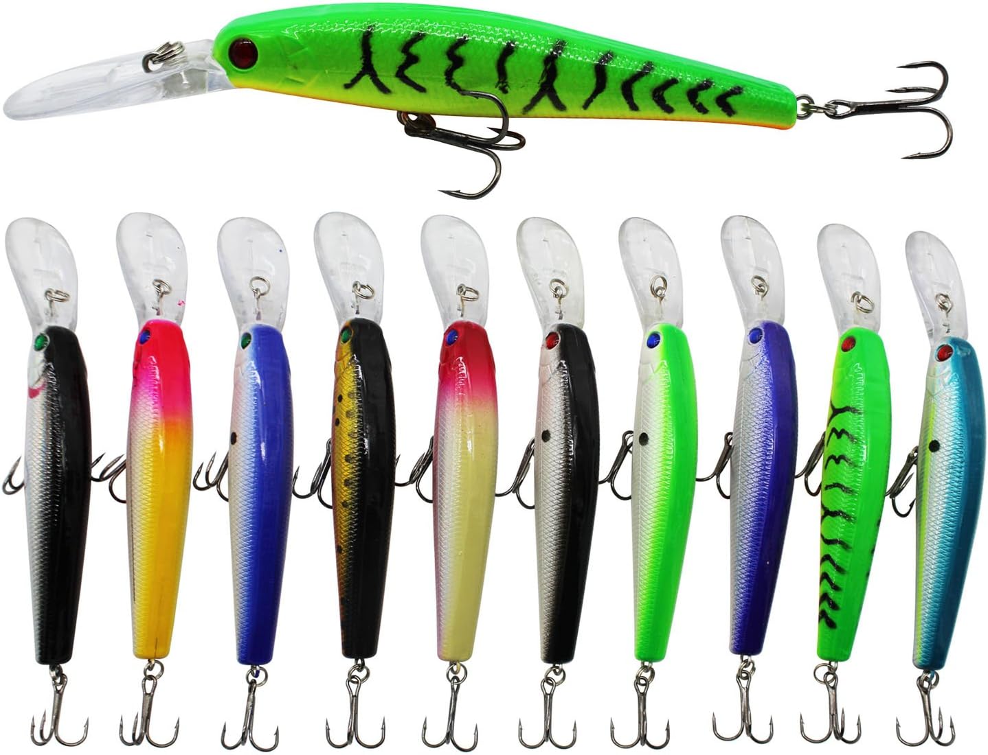 Fishing Lures Kit 10pcs Hard Bait Minnow Deep Diving Swimbait Life-Like Walleye Lures for Bass Trout Pike Freshwater Saltwater Fishing Bait