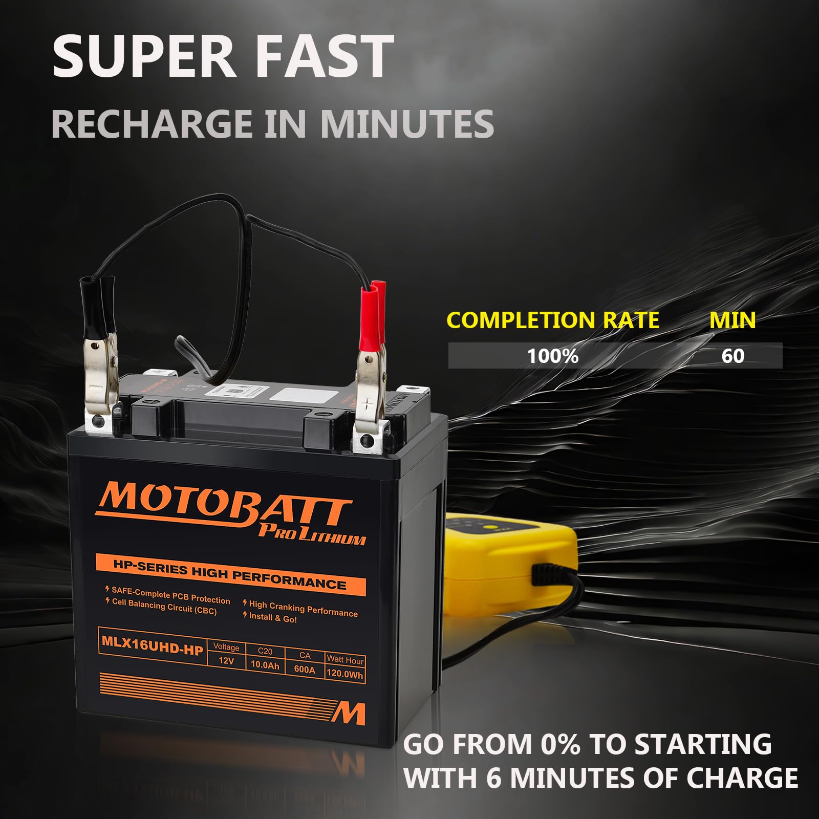 YTX14-BS LiFePO4 - Batería de litio para motocicleta, MotoBatt MLX16UHD-HP ATV UTV de 4 ruedas con mayor potencia de arranque (12 V, 600 CA, 10 A), compatible con piezas KTM, Yamaha, Honda, SUZUKI