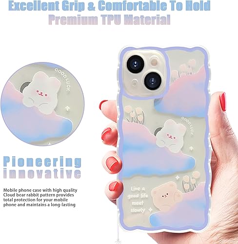 Miniatura 2 de Funda compatible con iPhone 15, diseño de conejito de oso con diseño de cadena para mujeres y niñas, funda delgada y suave de TPU transparente para