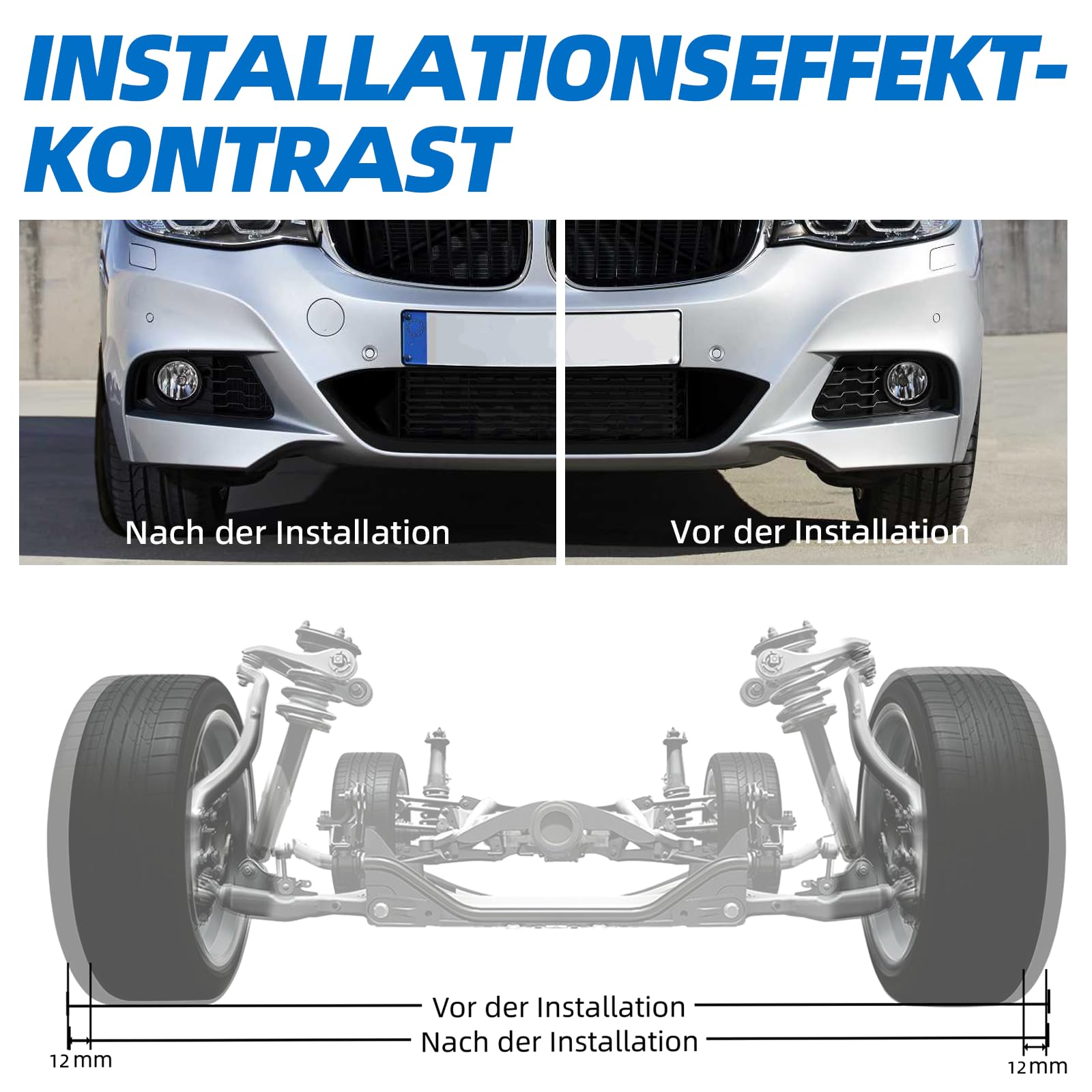 Radnaben-Distanzscheiben-Set, bestehend aus zwei 12-mm-Distanzscheiben, Lochkreis 5x120 mm, Mittenbohrungsdurchmesser 72,6 mm. Passend für BMW 3er E46, E90, E60 und Z4. (2x12mm 5x120 NLB:72.6)