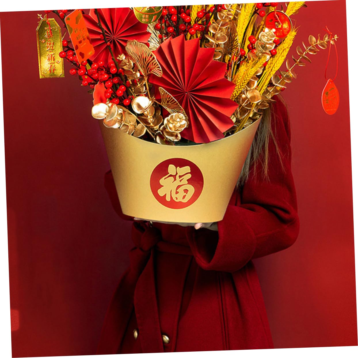 Veemoon 1pc Ingot Shaped Flower Storage Bucket Container for Chinese Year Ornaments Stylish Floral Art Vase and Elegant Design for Home Decor for Lunar Year Celebrations