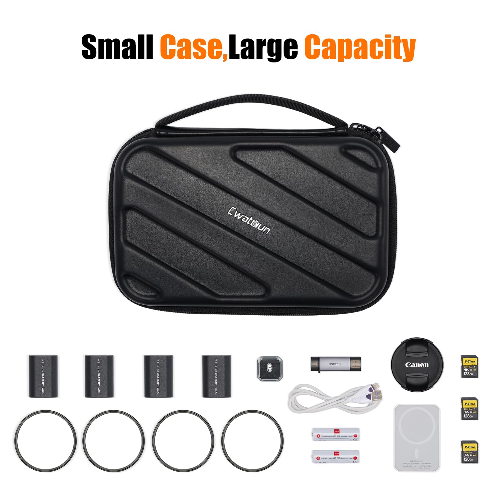 Cwatcun Hard Shell Lens Filter Case, Camera Accessories Organizer Travel Case, Hardshell Waterproof Double Layers All-in-One Electronic Organizer for ND UV CPL Filter Pouch, Power Bank, SD Card