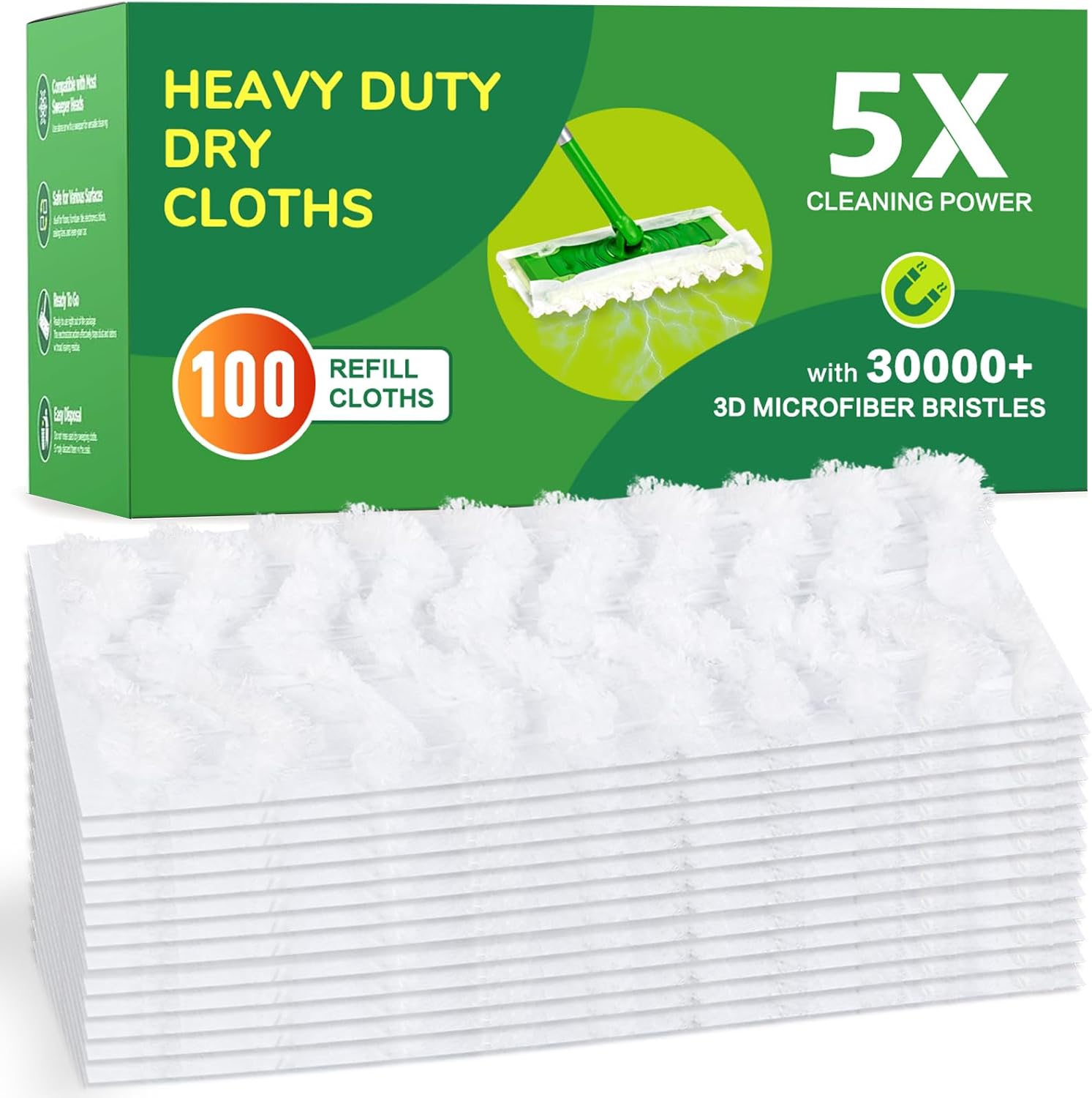 Dry Sweeping Cloths for Swiffer Sweeper Mop, Heavy Duty Microfiber Duster Mop Pad Refills, Captures Dust & Pet Hair, for Hardwood Floors and Multi-Surface Cleaning