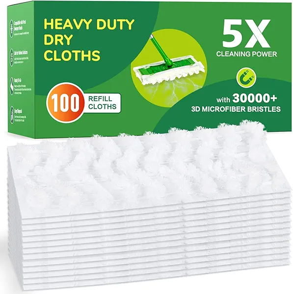 Dry Sweeping Cloths for Swiffer Sweeper Mop, Heavy Duty Microfiber Duster Mop Pad Refills, Captures Dust & Pet Hair, for Hardwood Floors and Multi-Surface Cleaning