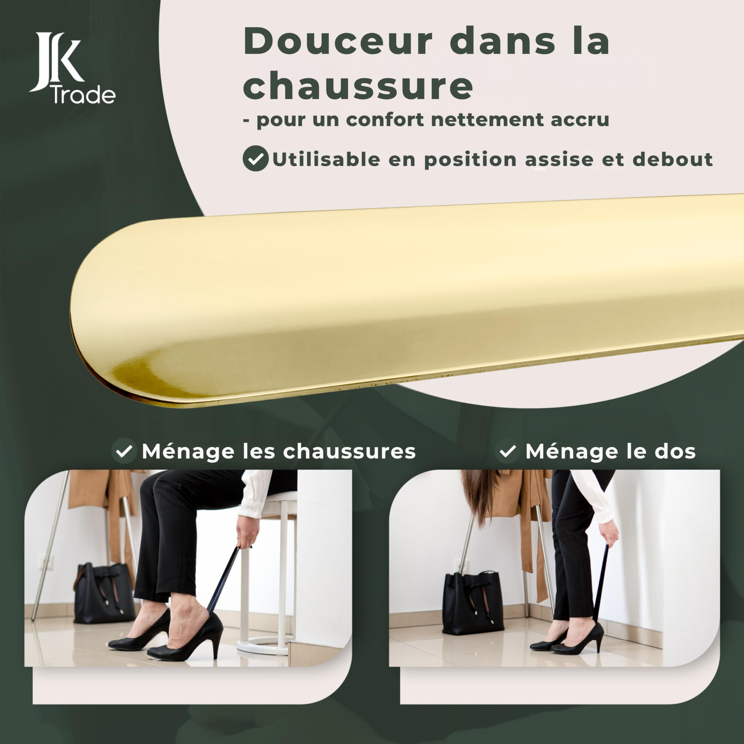 JK Trade® 72cm STABLE Roestvrij Stalen Schoenlepel Lang