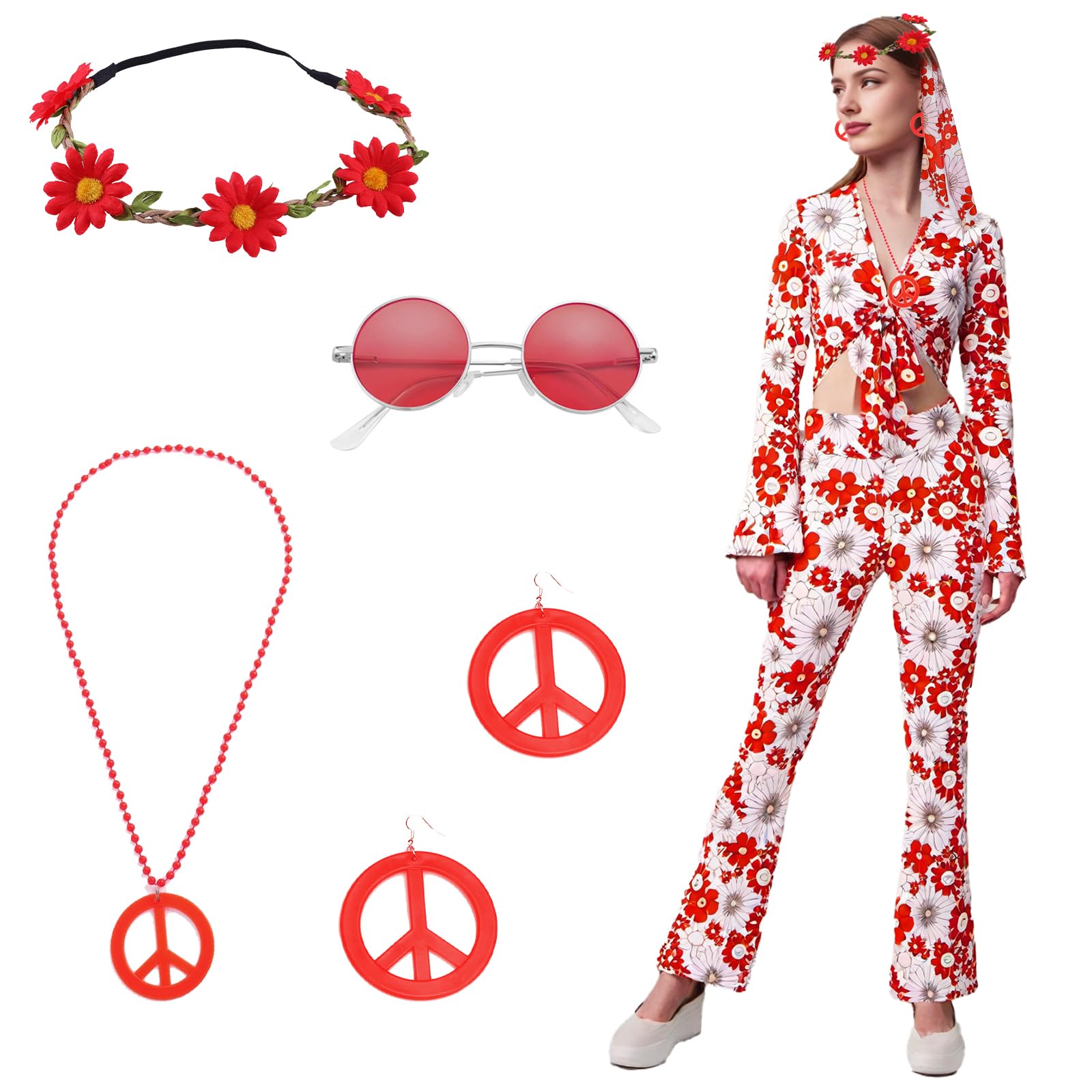 Disfraz Hippie Mujer Años 70,Conjunto de Disfraz Hippie para Mujer,Disfraz Hippie para Mujer Adulta,Hippie Costume Set,Ropa De Los 70 Mujeres,Para Carnaval,Mardi Gras,Fiesta Temática