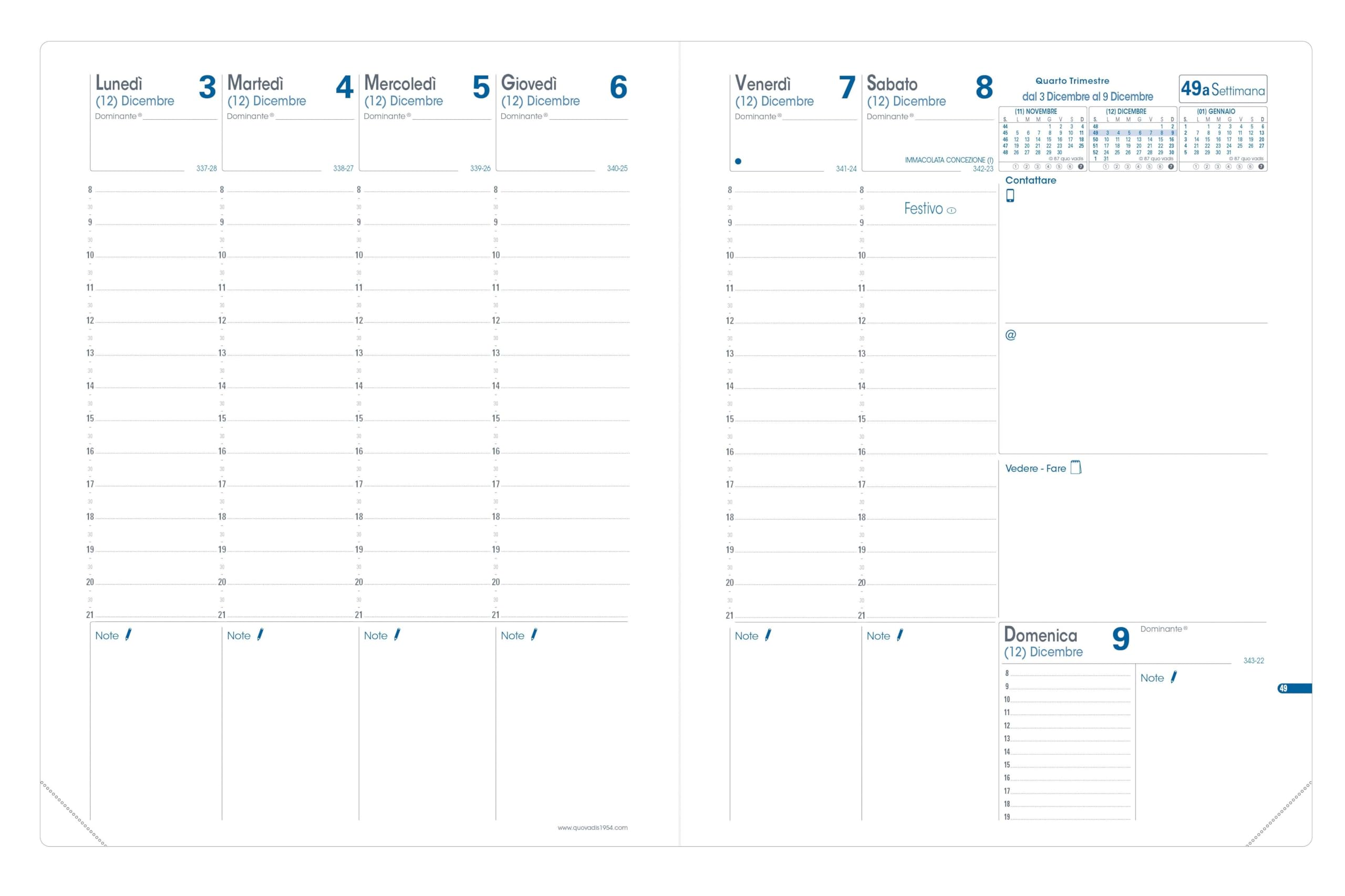 Quo Vadis 048005Q Weekly Diary Pages with Spaces for Day-to-Day Appointments 18 x 24 cm