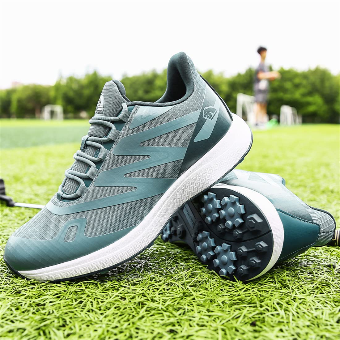 Golf Shoes for Men Spikeless Golf Sneakers Male Outdoor Anti Slip Walking Footwears Fashion Breathable Golfers Sport Trainers,Green,9.5