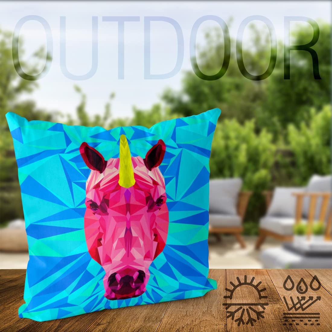 VOID Jednorożec Polygon Unicorn poszewka na poduszkę do użytku wewnątrz i na zewnątrz, poduszka o wymiarach 60 x 60 cm; kolor poduszki: niebieski