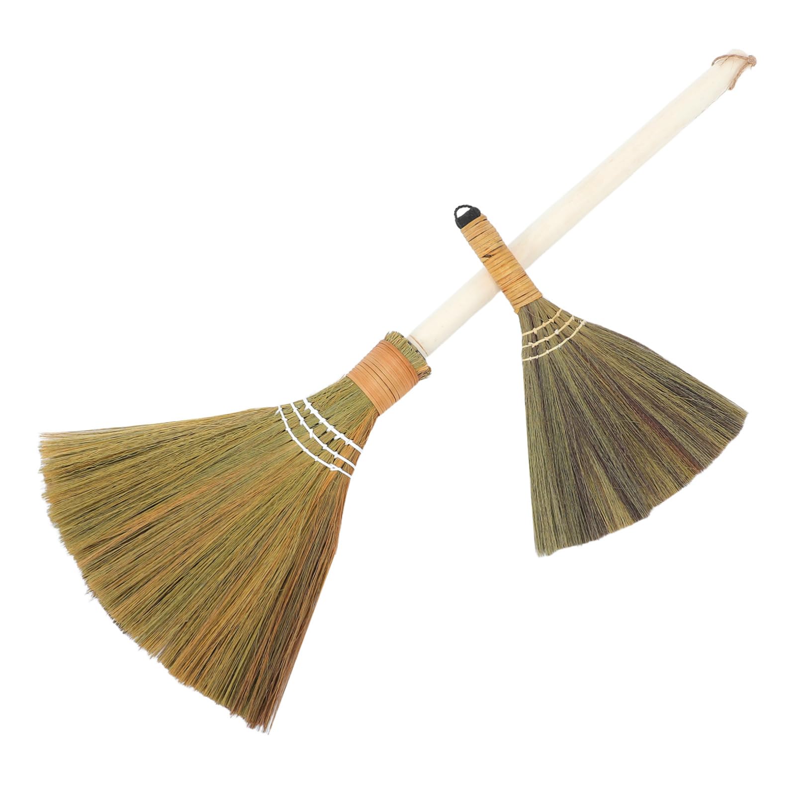 Sosoport 2pcs Handwoven Straw Indoor Broom Set with Soft Bristles Removable Head for and Cleaning for Dust Removal Spaces