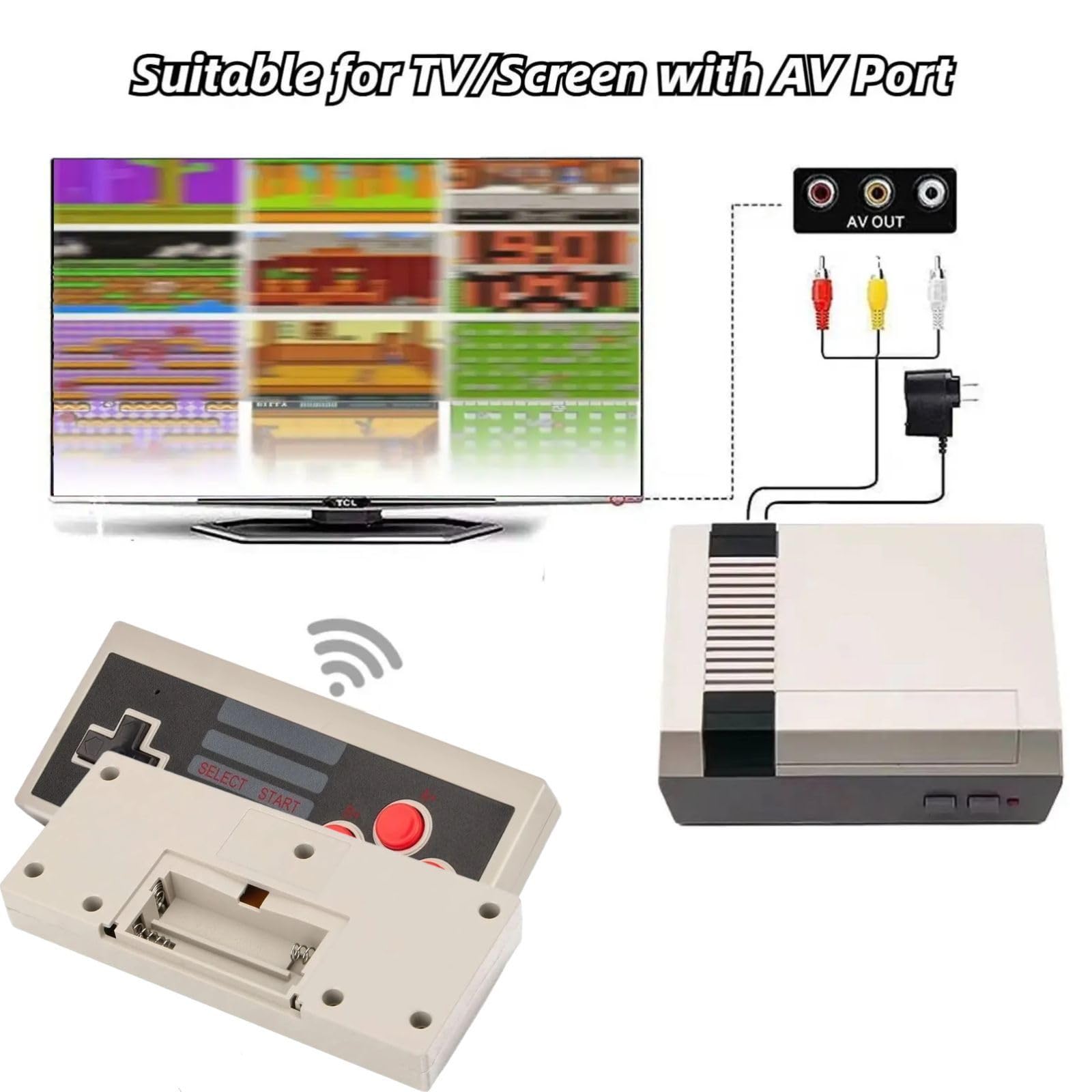 Console di gioco retrò, mini console di gioco classica, uscita AV e HDMI, sistema di gioco portatile con doppio controller wireless, plug and play. (bianco grigiastro)