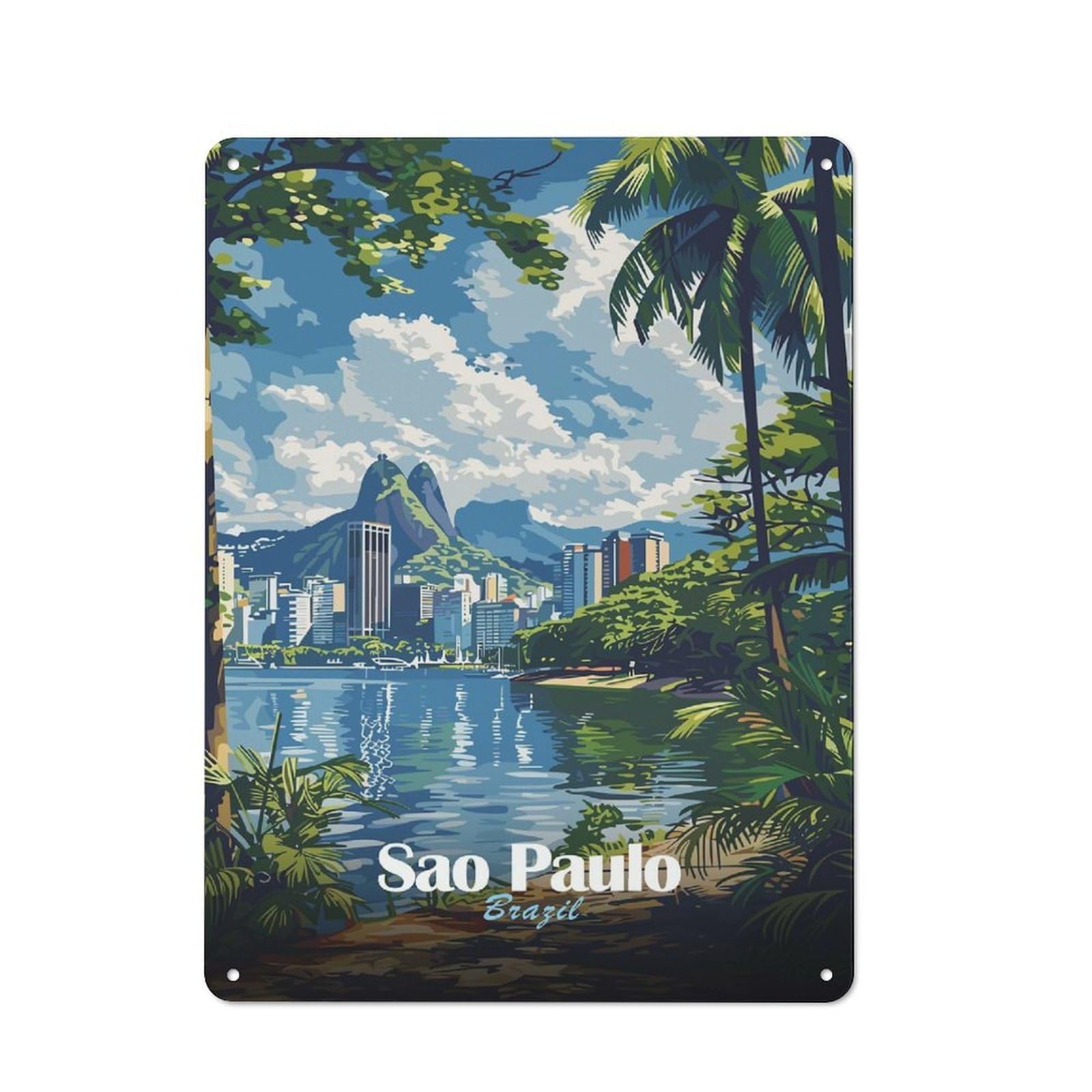 Junmoney Style-23 Casual Sao Paulo Cityscape Shed Metal Sign 40X30cm, Shed Wall Decor For Greenhouse, Garden Room, Cafe Or Entryway