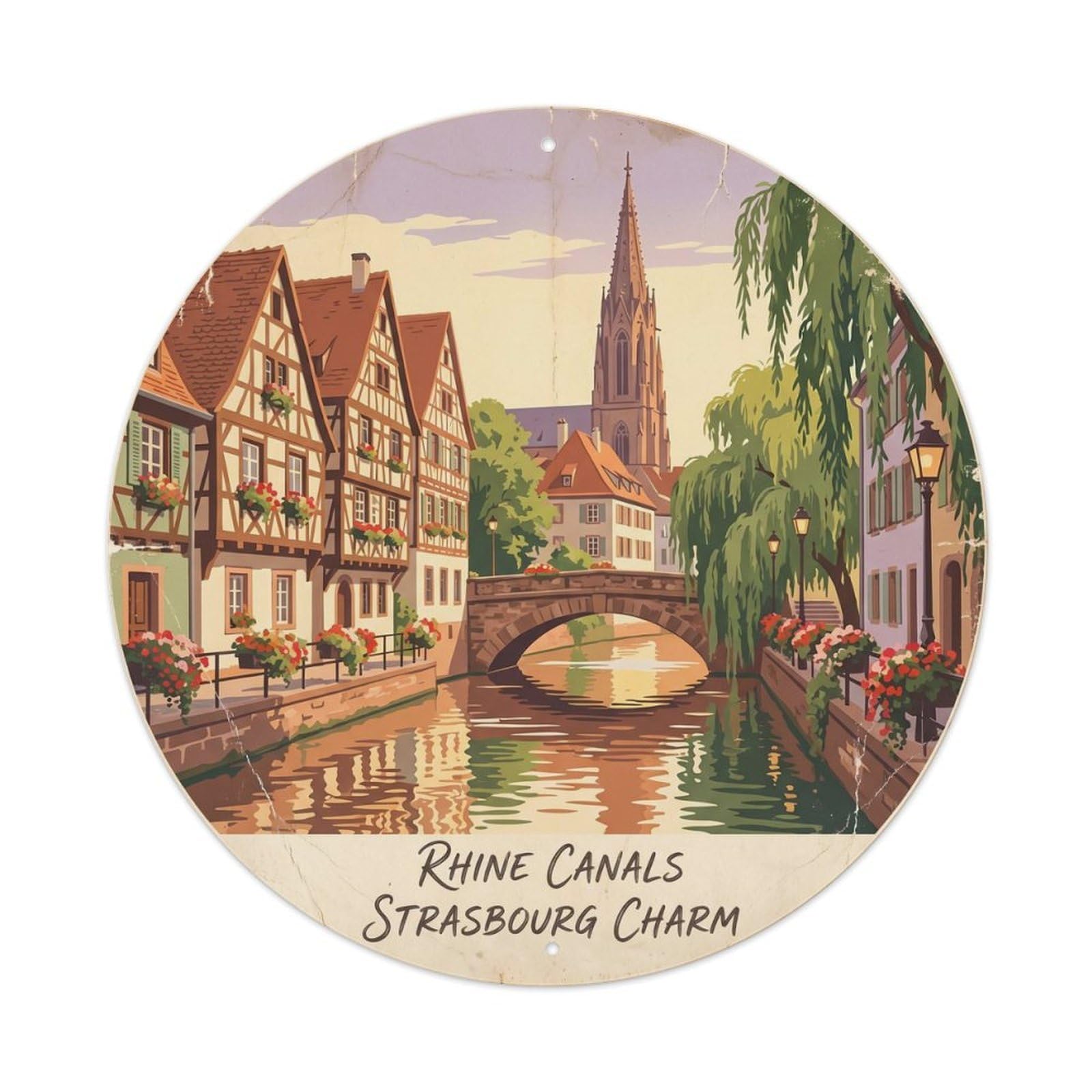 Vintage Travel Rhine Strasbourg Charm Metal Tin Sign