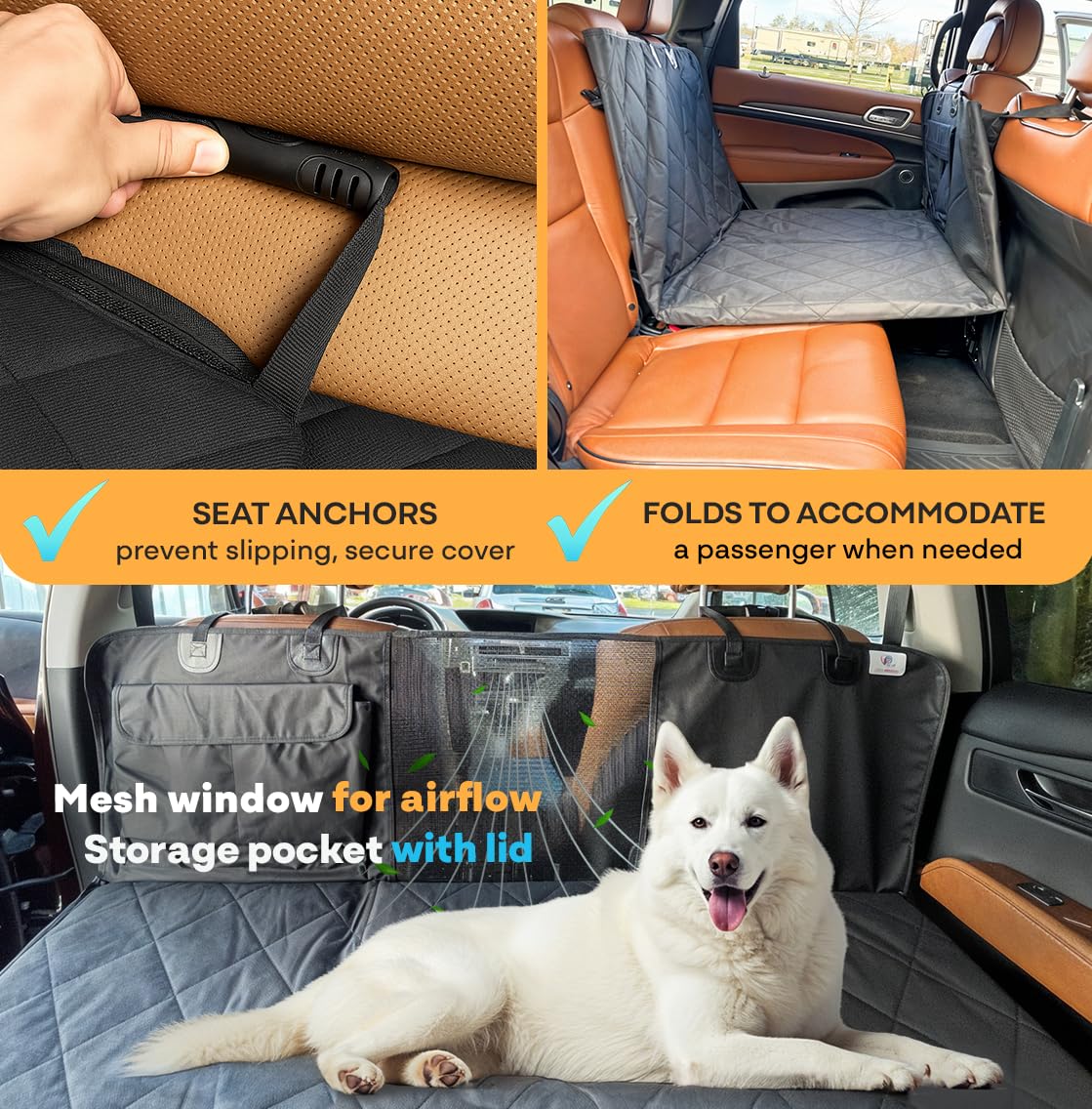 APetsPlanet Dog Car Seat Cover for Back Seat Hard Bottom - Waterproof Backseat Extender for Dogs - Pet Hammock for Car, Truck, SUV - Protector Bed with Mesh Window & Storage - Black, No Door Covers - image 3