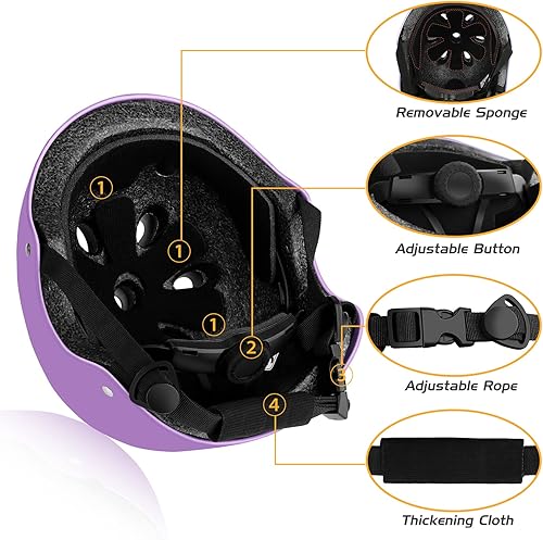 Miniatura 3 de Juego de equipo de protección de casco de bicicleta para niños pequeños, jóvenes, adultos, rodilleras, coderas, muñequeras para patinaje, patineta,